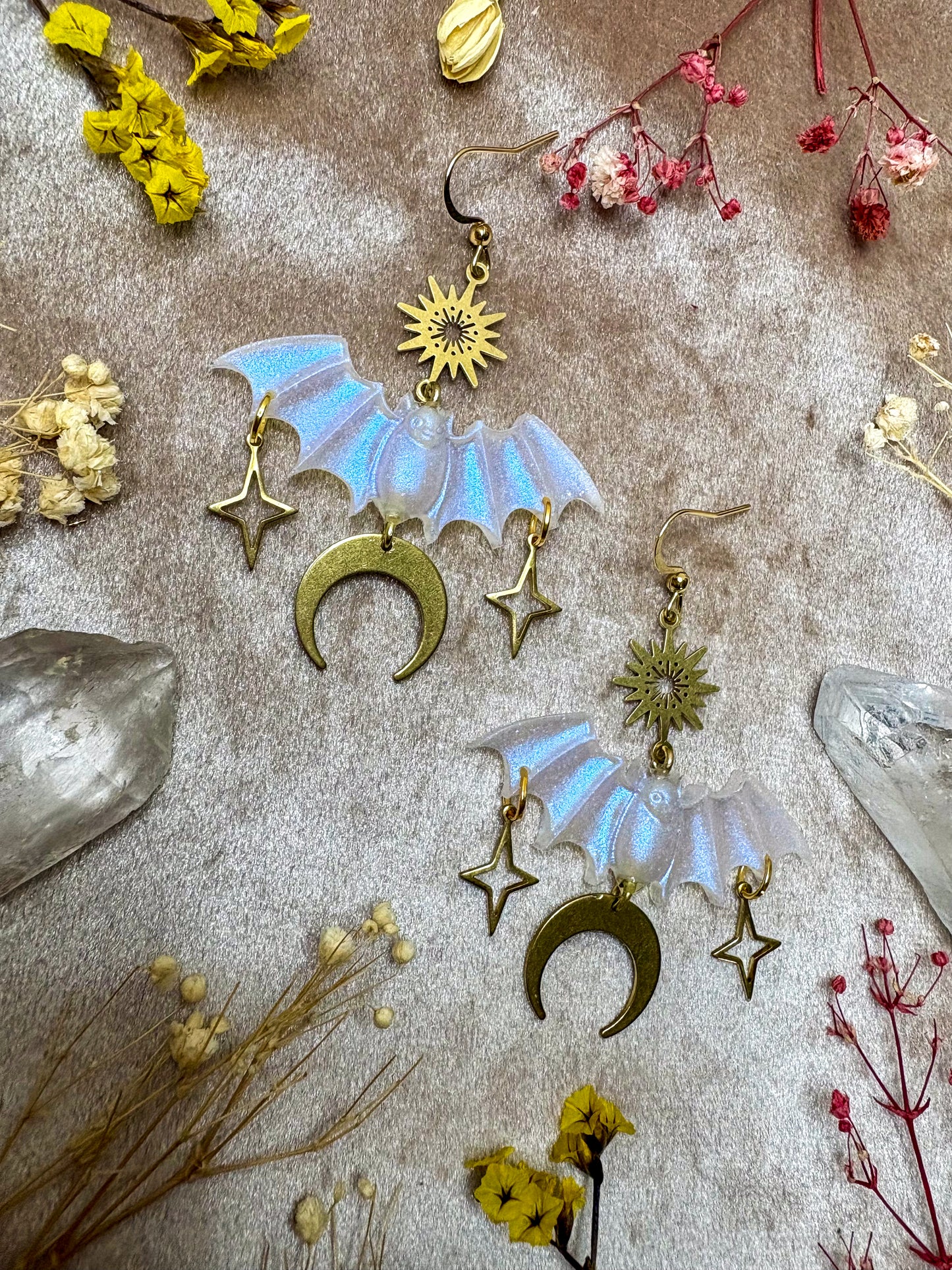 Iridescent Celestial Bat Earrings