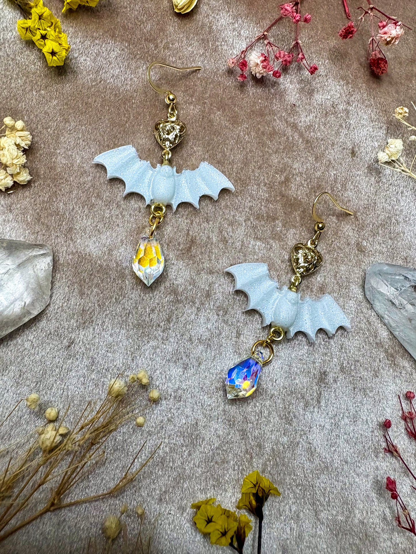 White Lace Bat Earrings