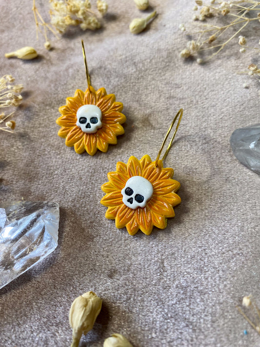 Sunflower Skull Hoop Earrings