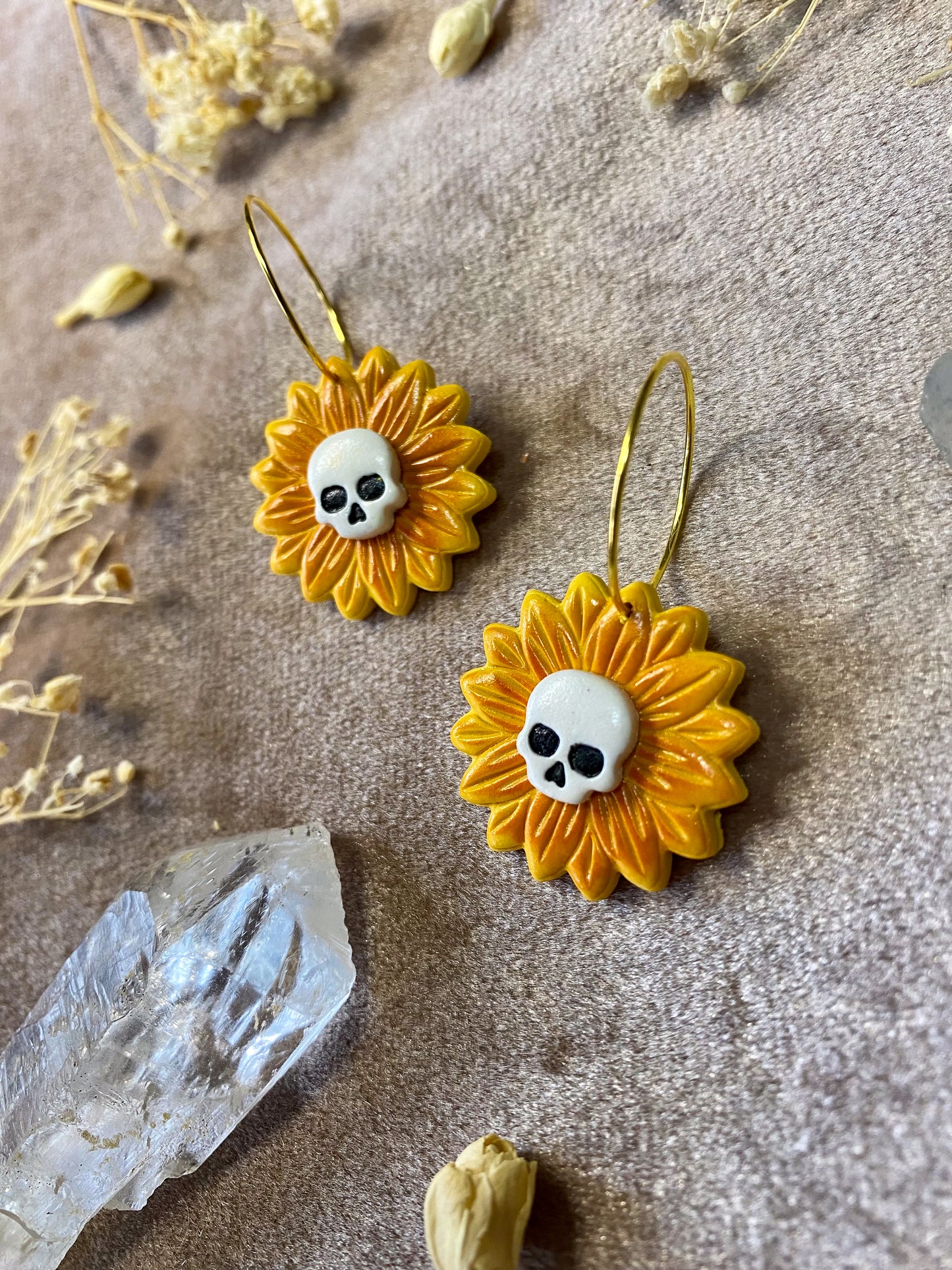 Sunflower Skull Hoop Earrings