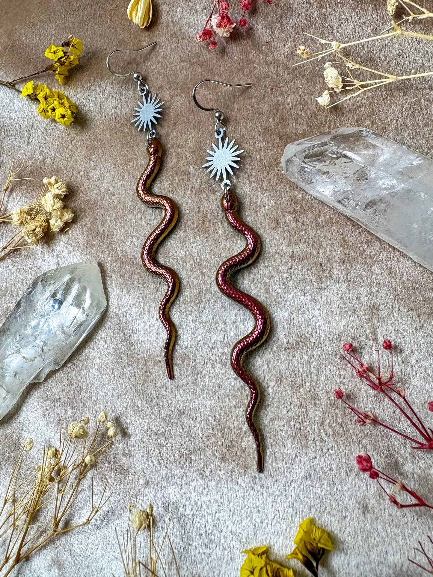 Copper Silver Slithering Snake Earrings