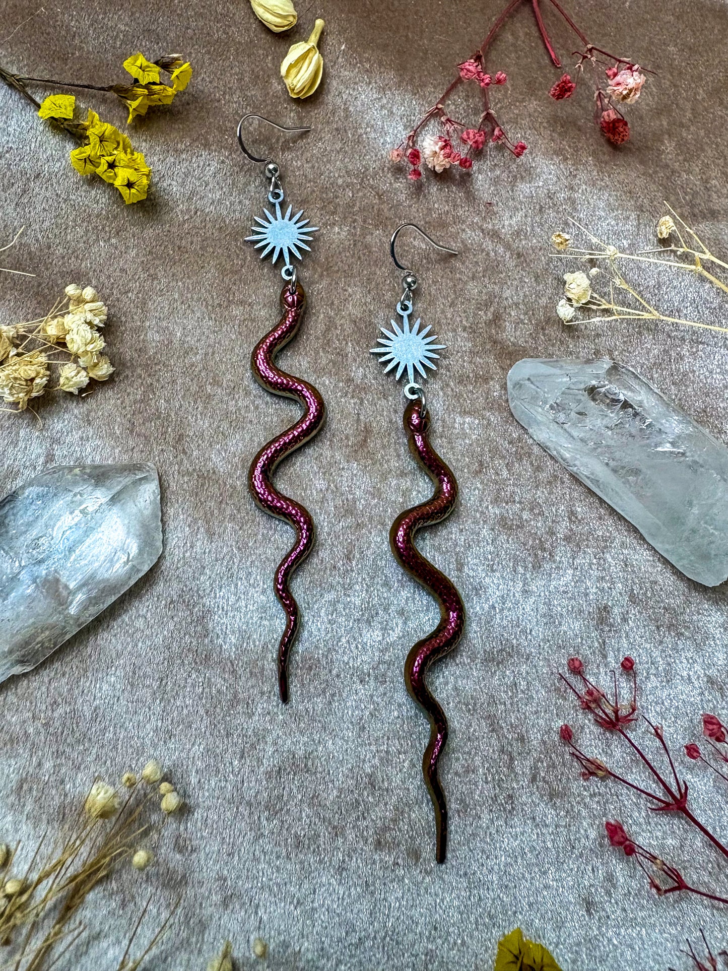 Copper Silver Slithering Snake Earrings