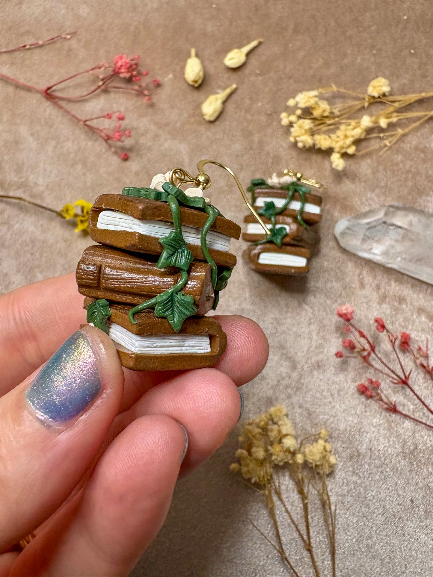 Wooden Book Stack Earrings