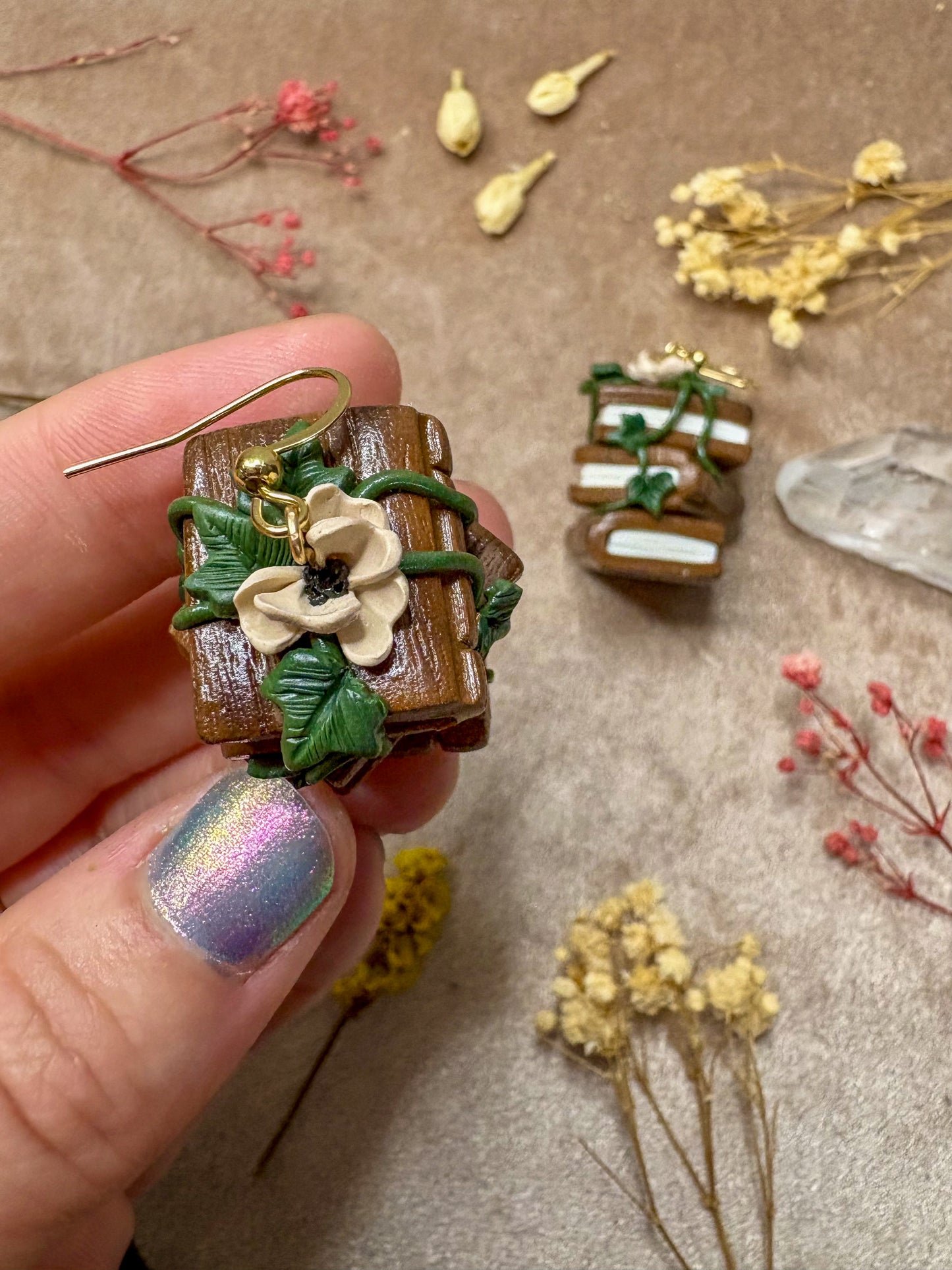 Wooden Book Stack Earrings