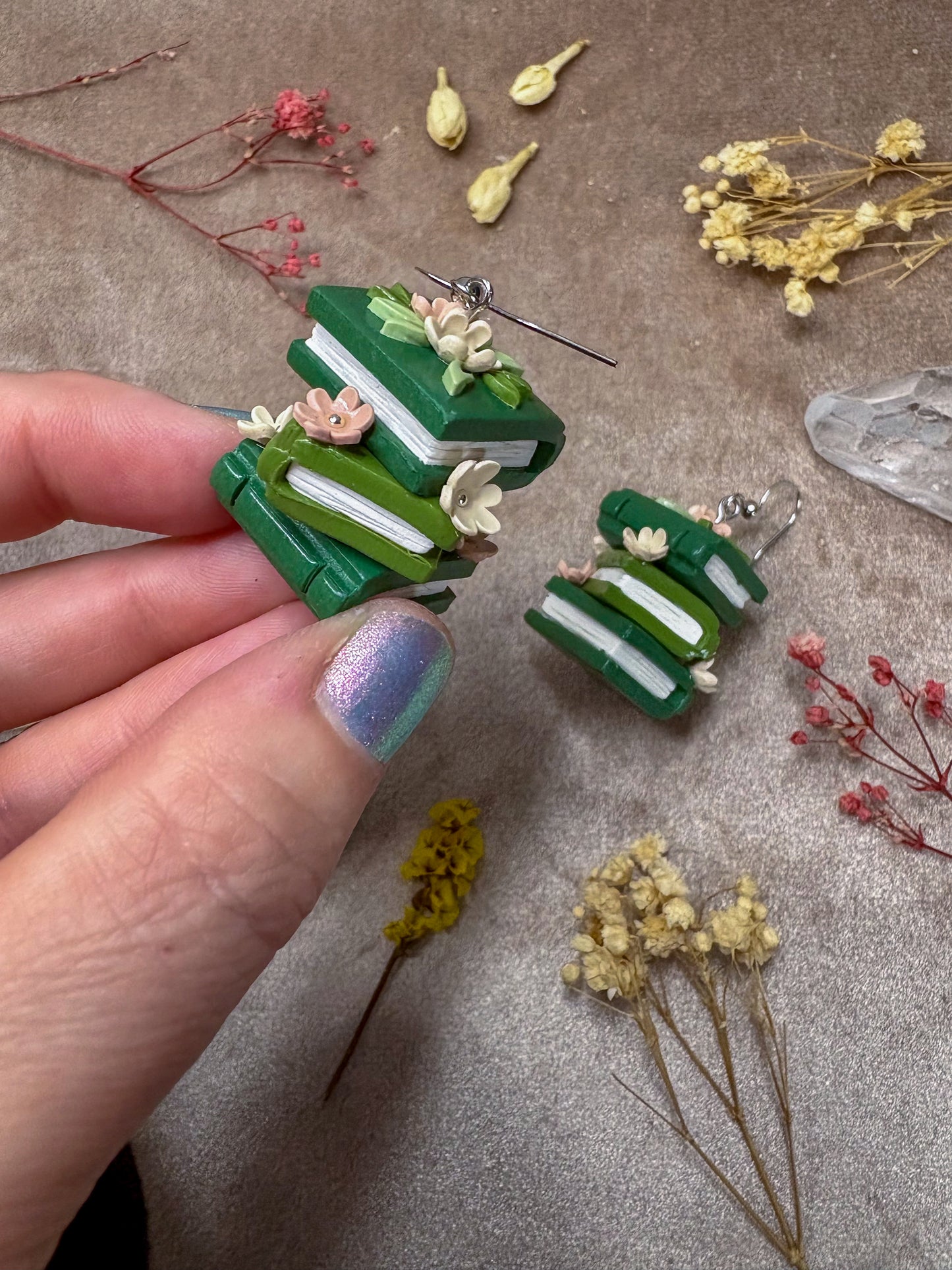 Green Book Stack Earrings