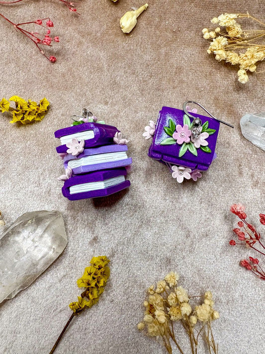 Purple Book Stack Earrings