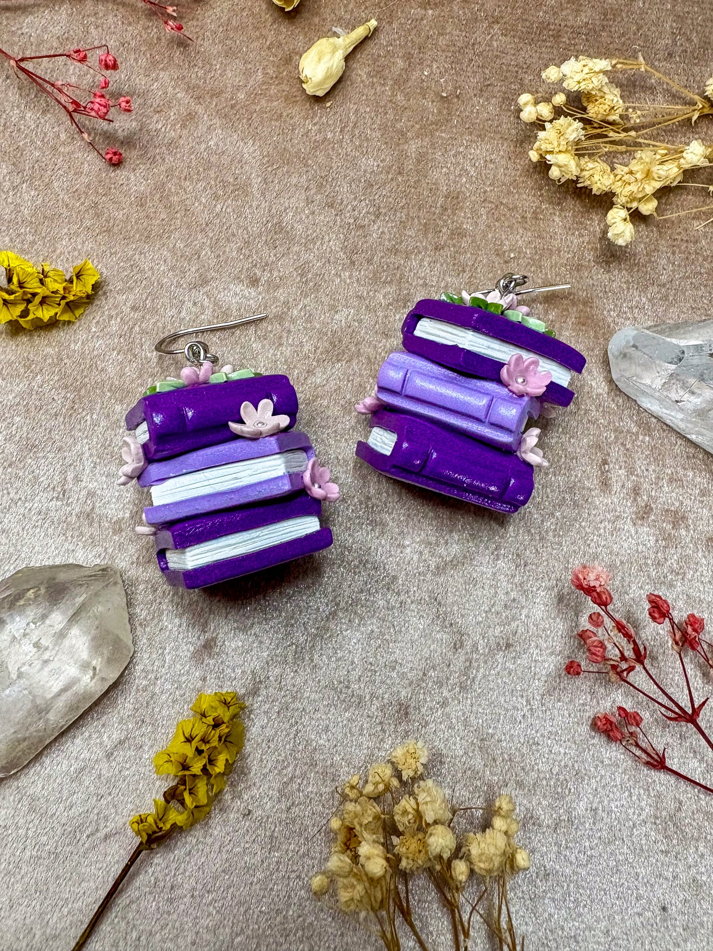 Purple Book Stack Earrings