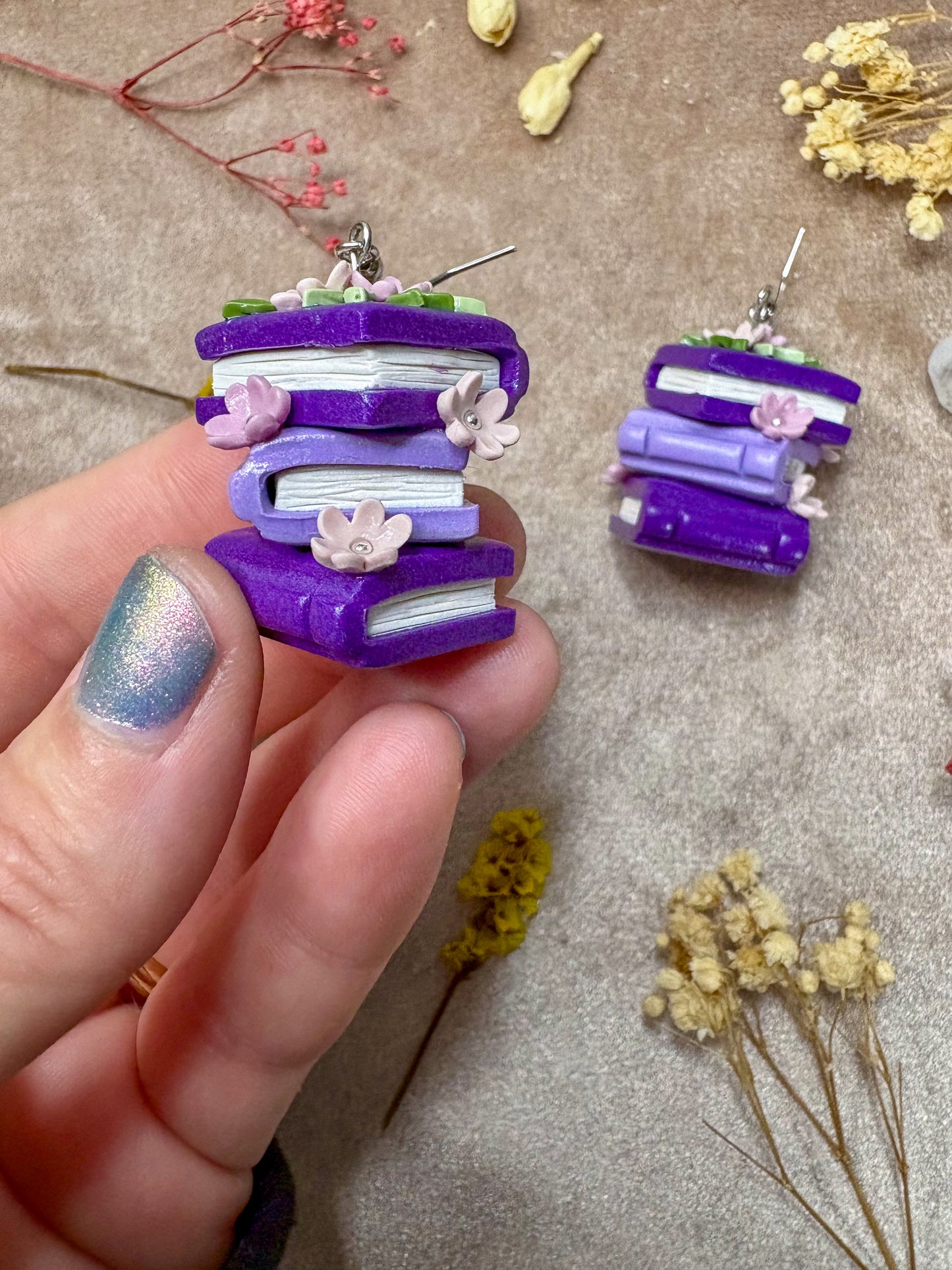 Purple Book Stack Earrings