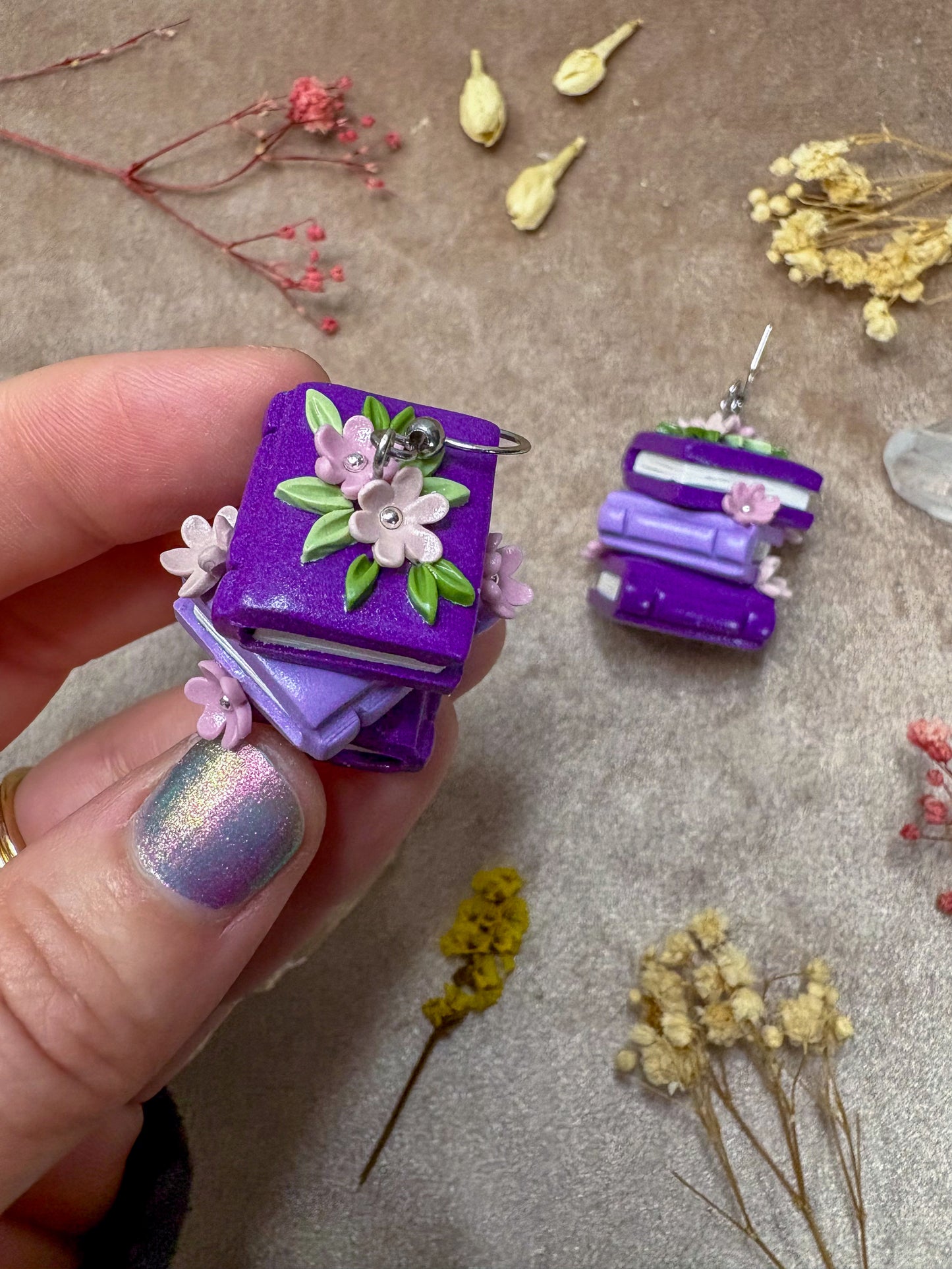 Purple Book Stack Earrings