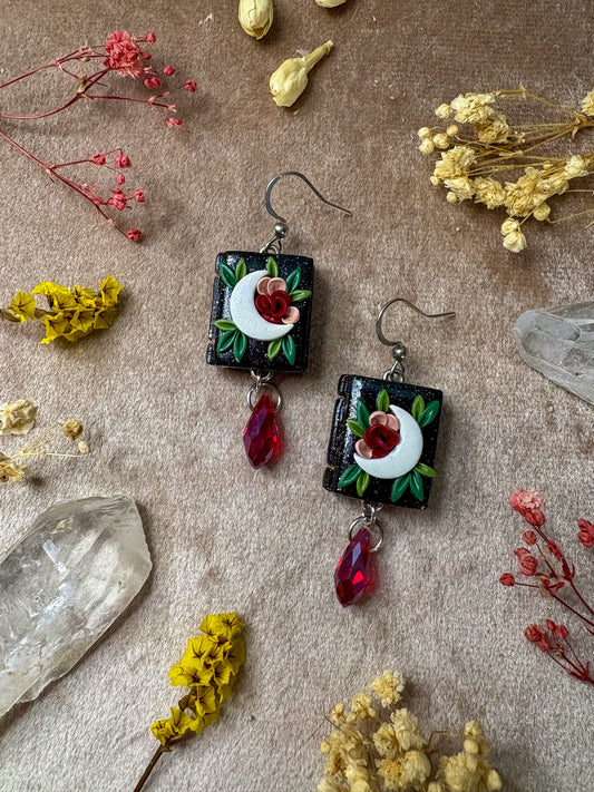 Floral Moon Book Earrings