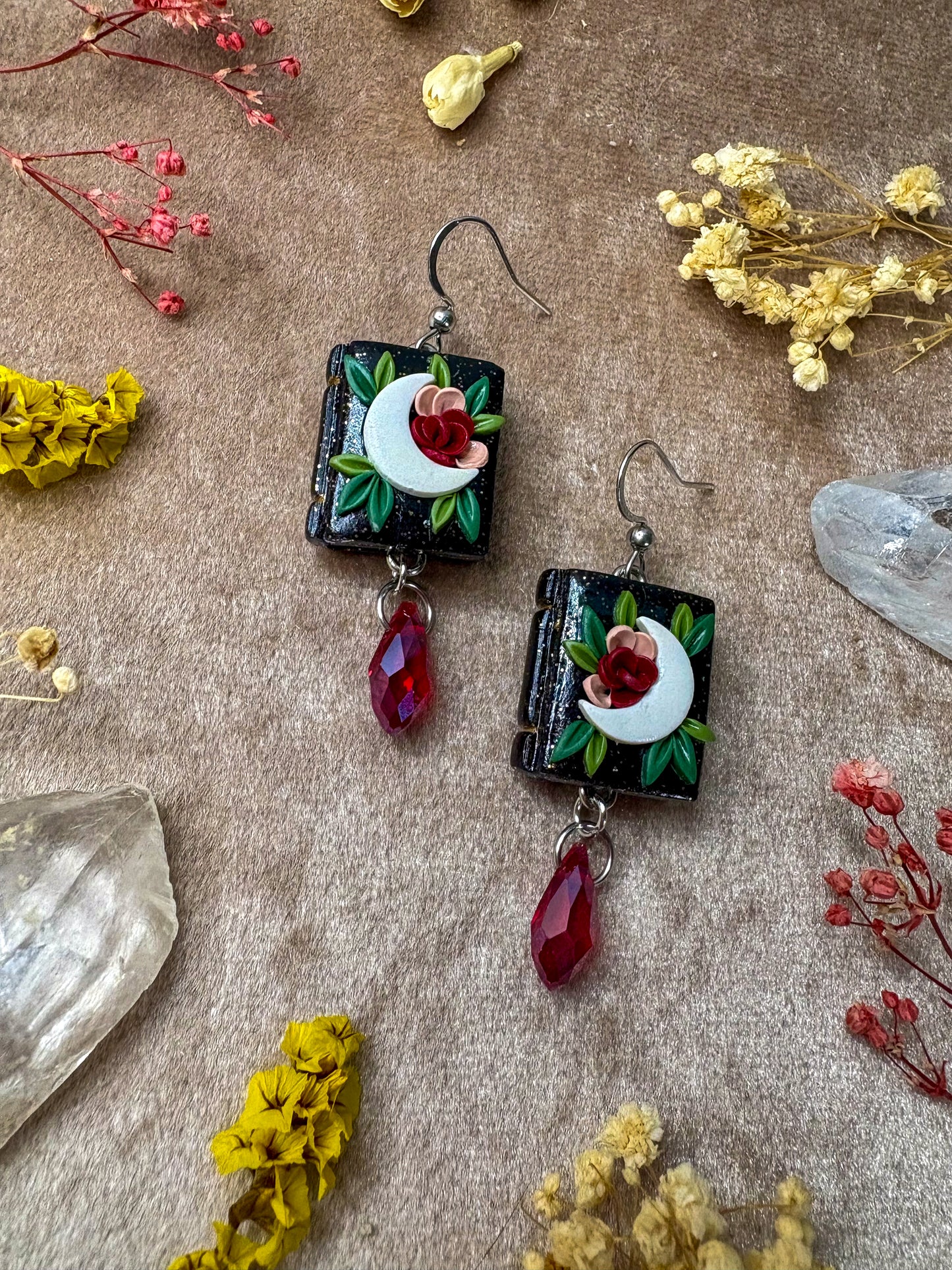 Floral Moon Book Earrings
