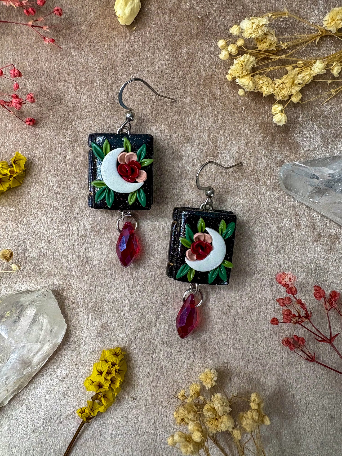 Floral Moon Book Earrings