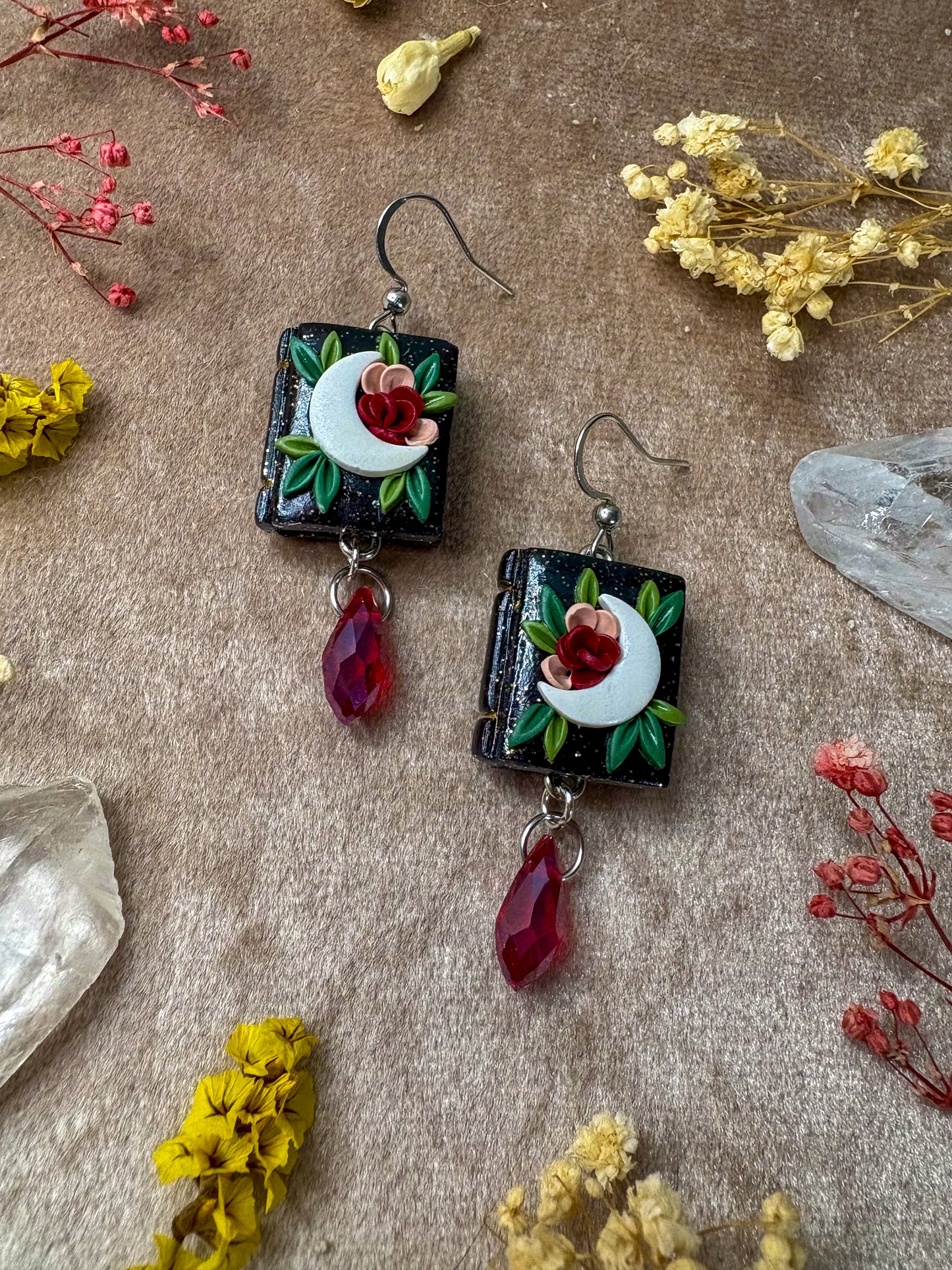 Floral Moon Book Earrings