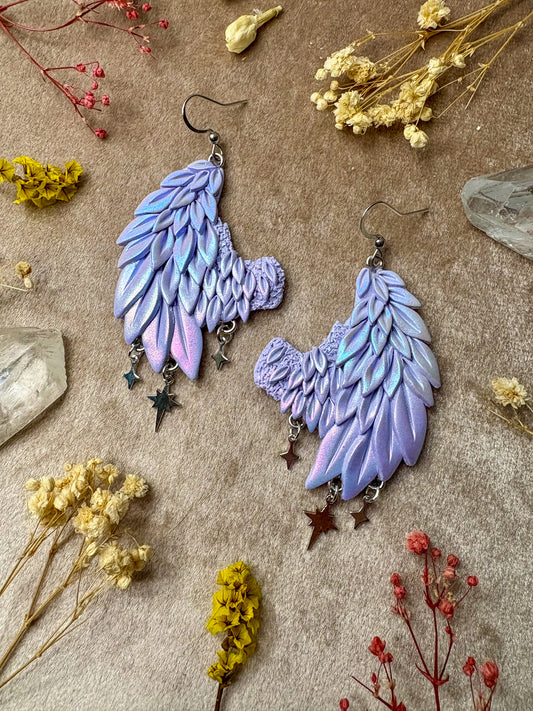 Iridescent Lilac Angel Wing Earrings