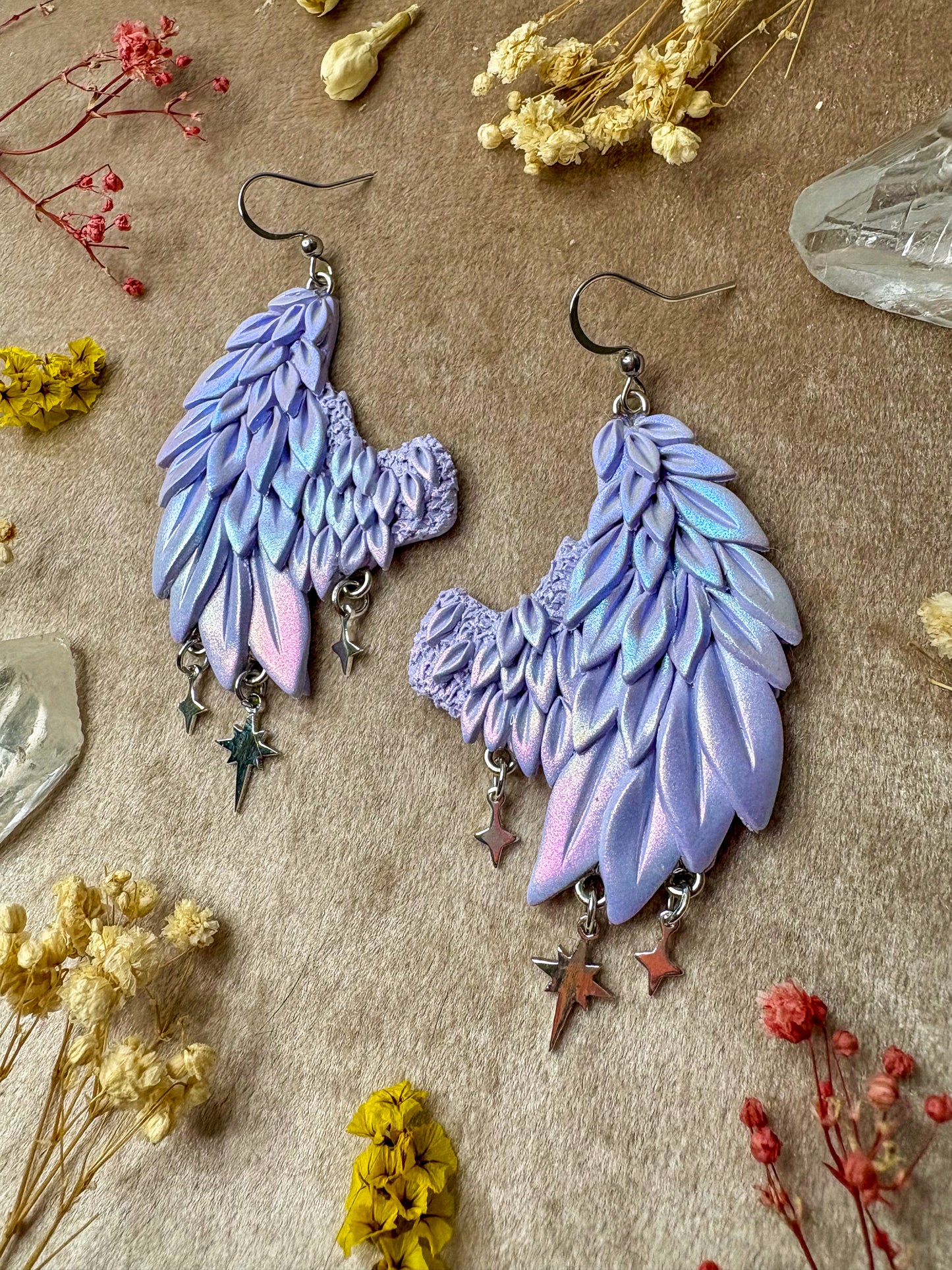 Iridescent Lilac Angel Wing Earrings