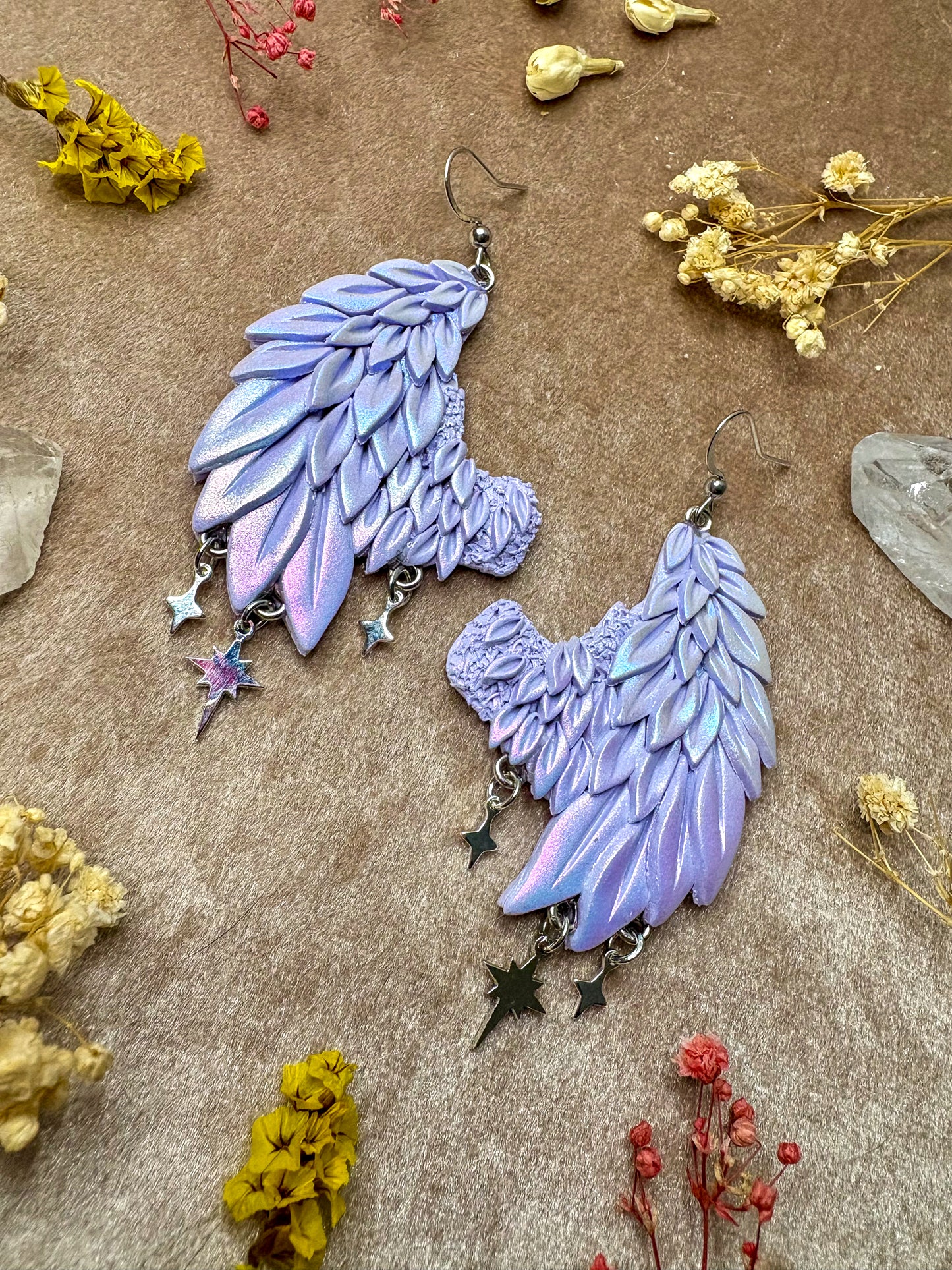 Iridescent Lilac Angel Wing Earrings