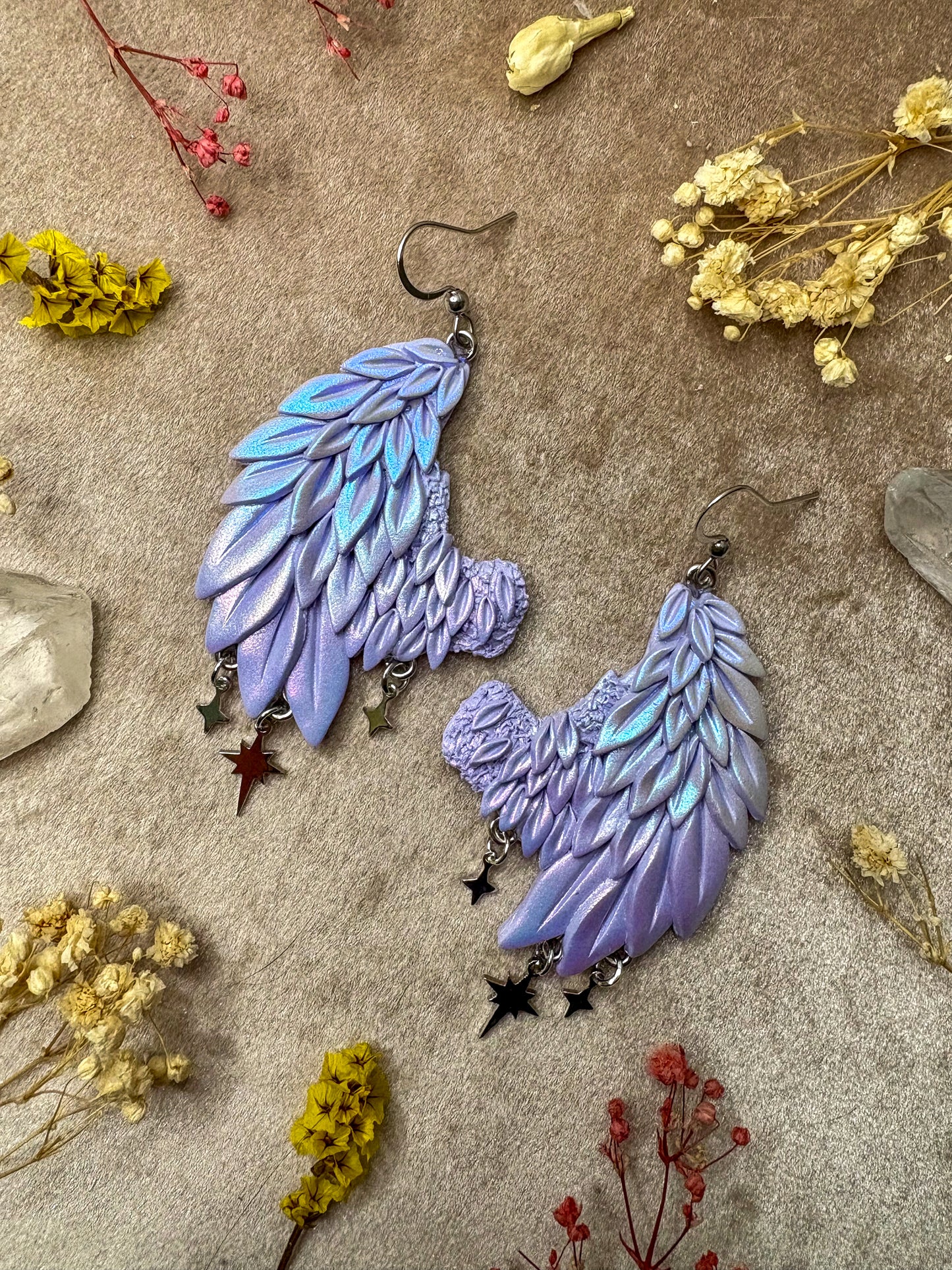 Iridescent Lilac Angel Wing Earrings