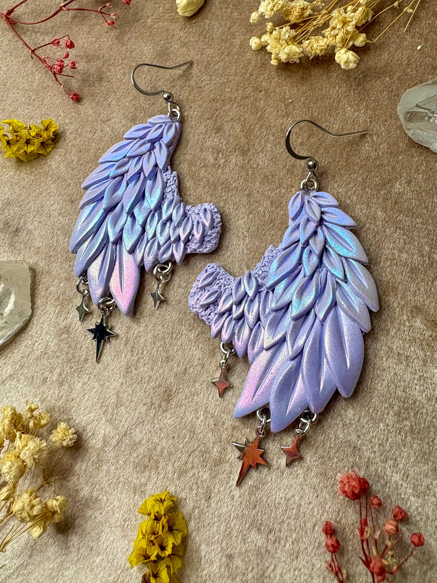 Iridescent Lilac Angel Wing Earrings
