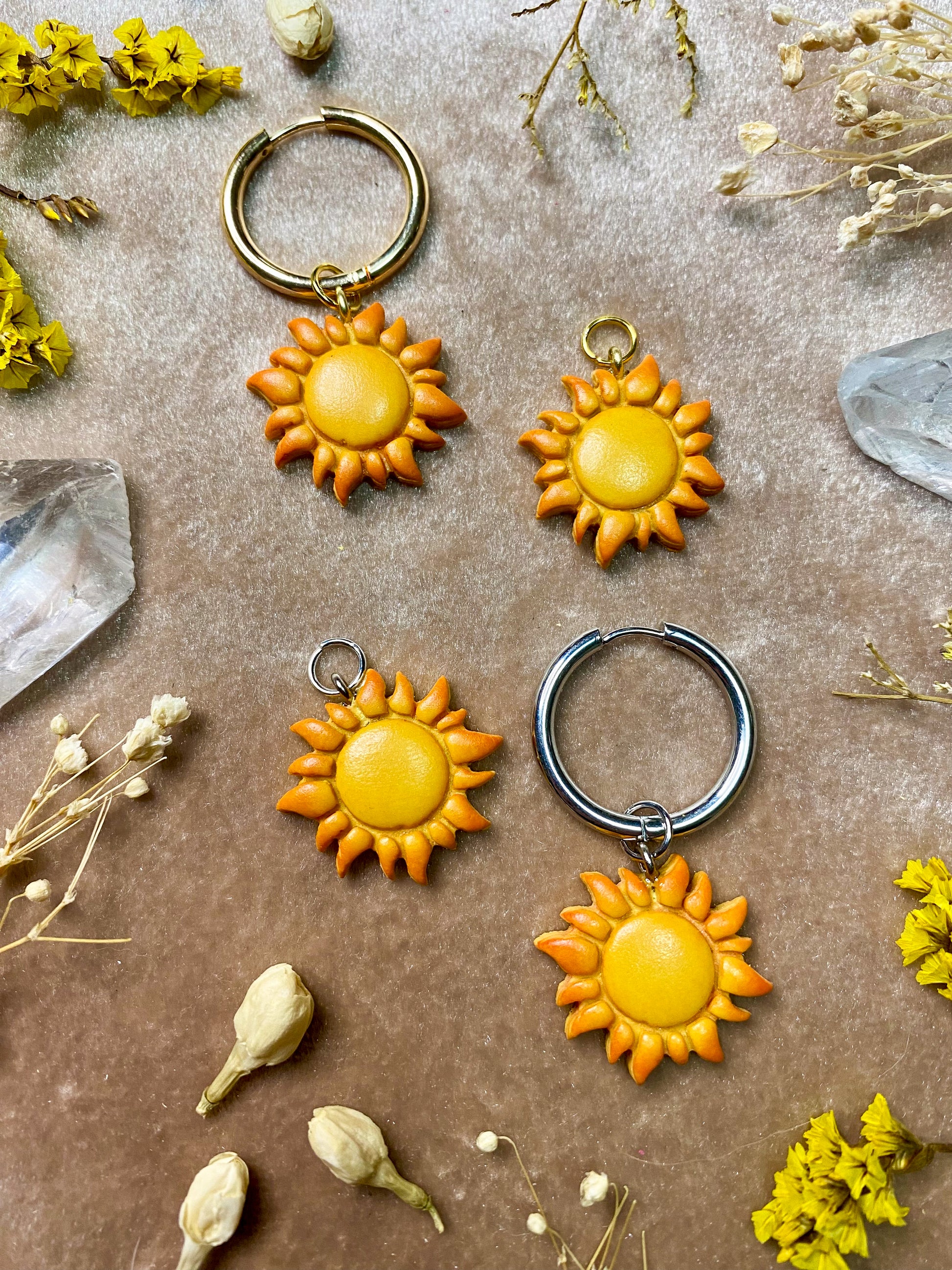 polymer clay sun charm dangle earrings