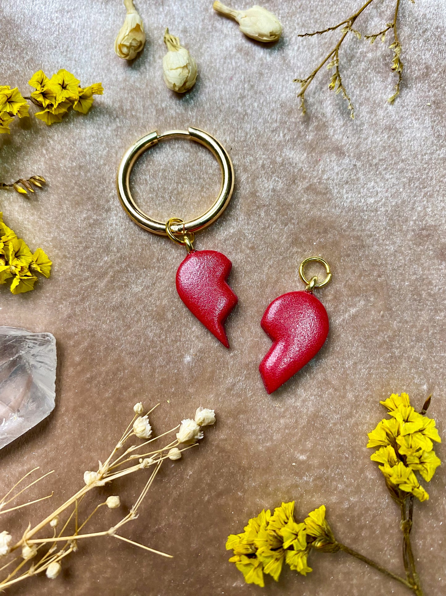 Red Broken Heart Charm (Gold)