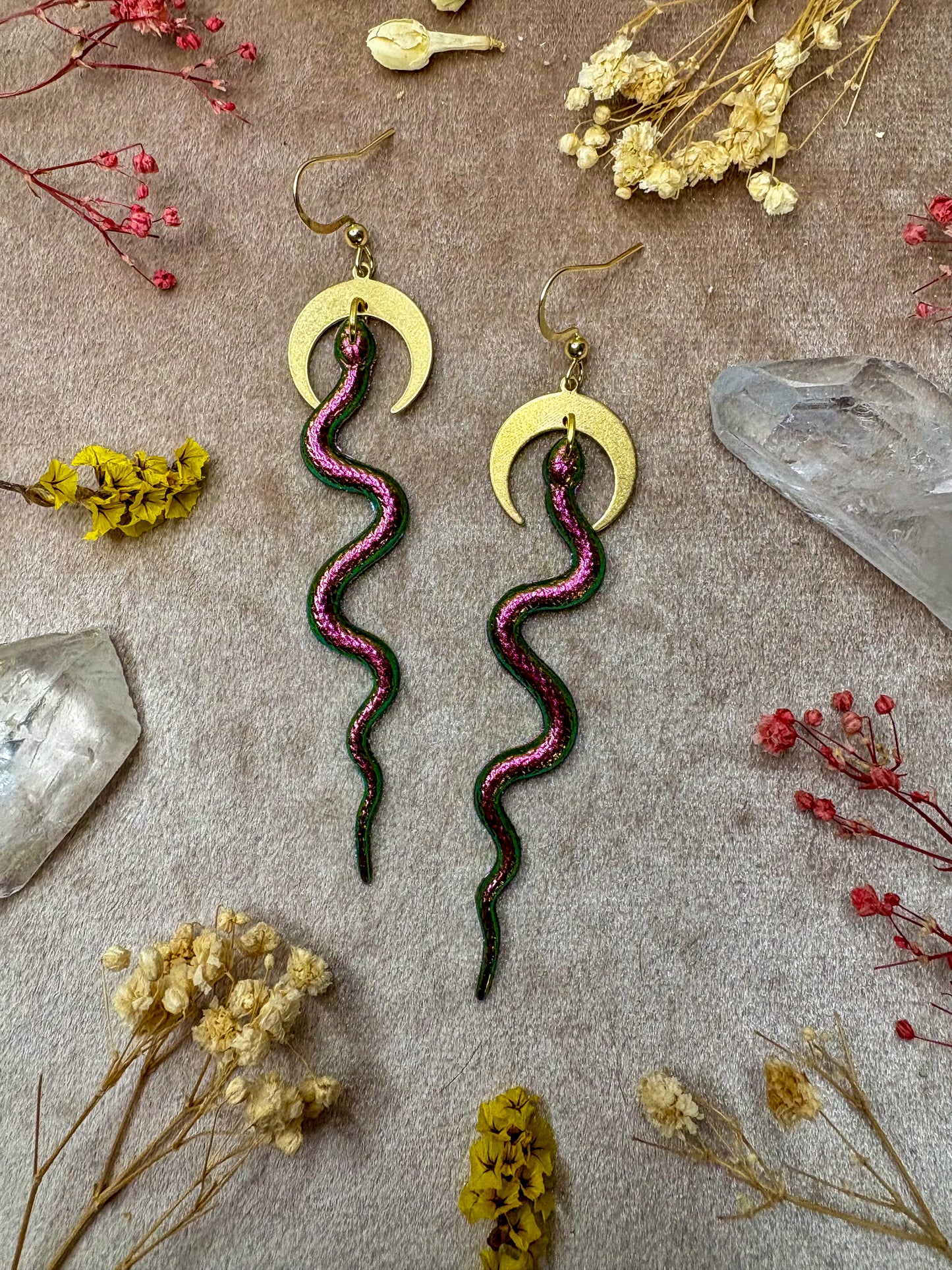 Slithering Snake Earrings (Magenta)