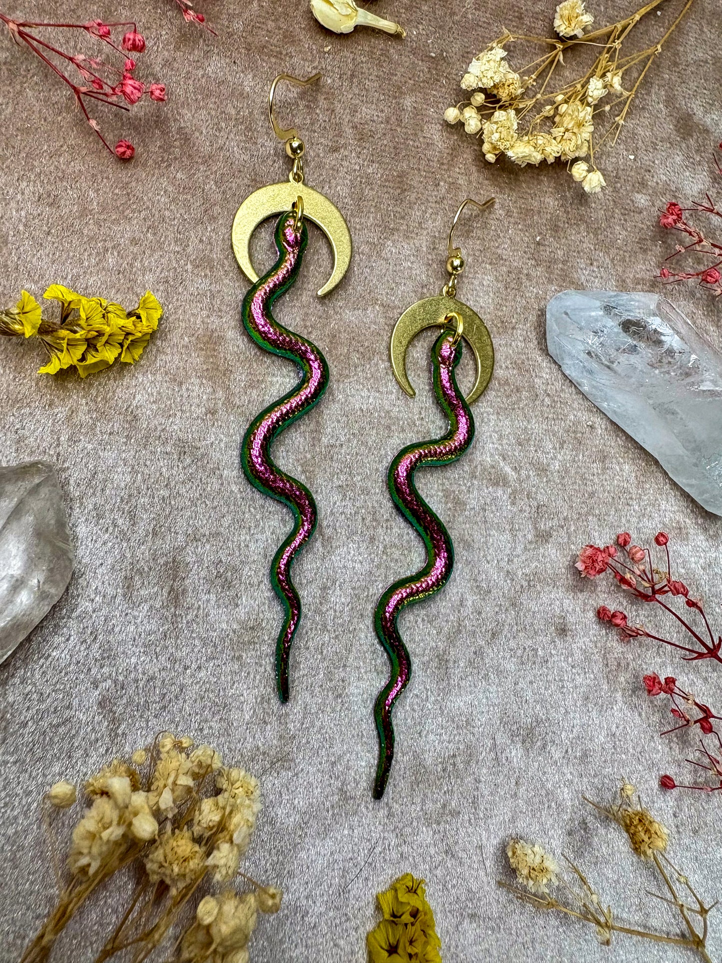 Slithering Snake Earrings (Magenta)