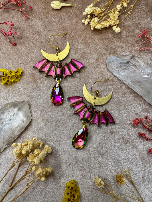 Iridescent Sunset Bat Earrings