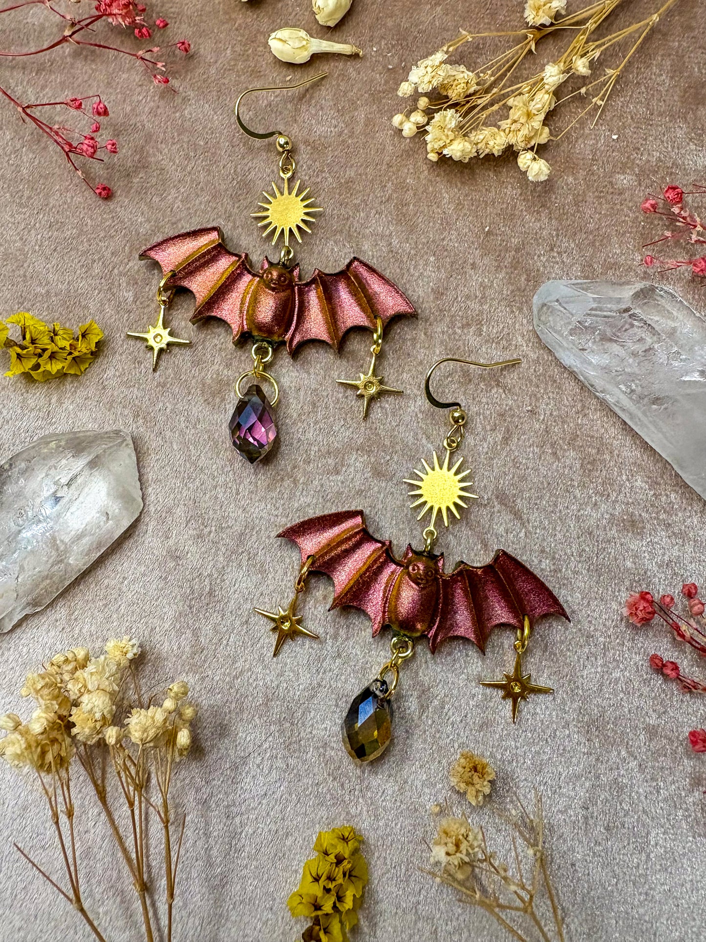 Copper Fire Bat Earrings