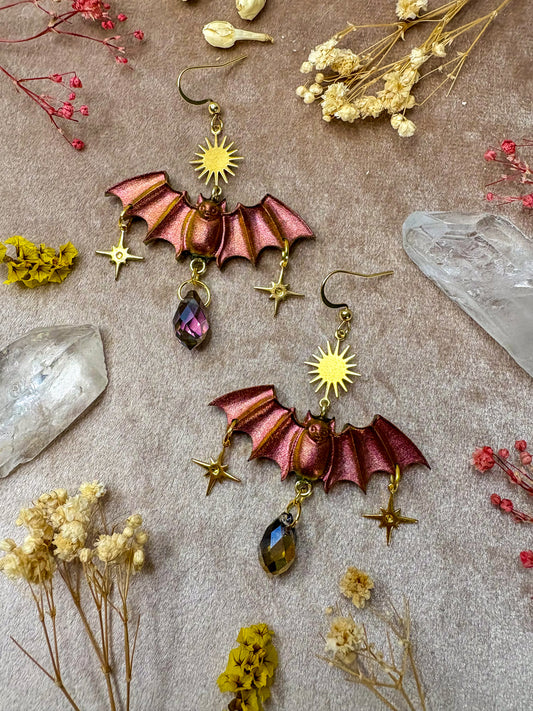 Copper Fire Bat Earrings
