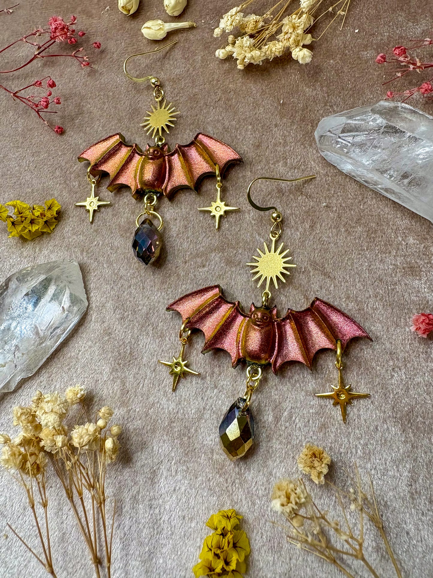 Copper Fire Bat Earrings