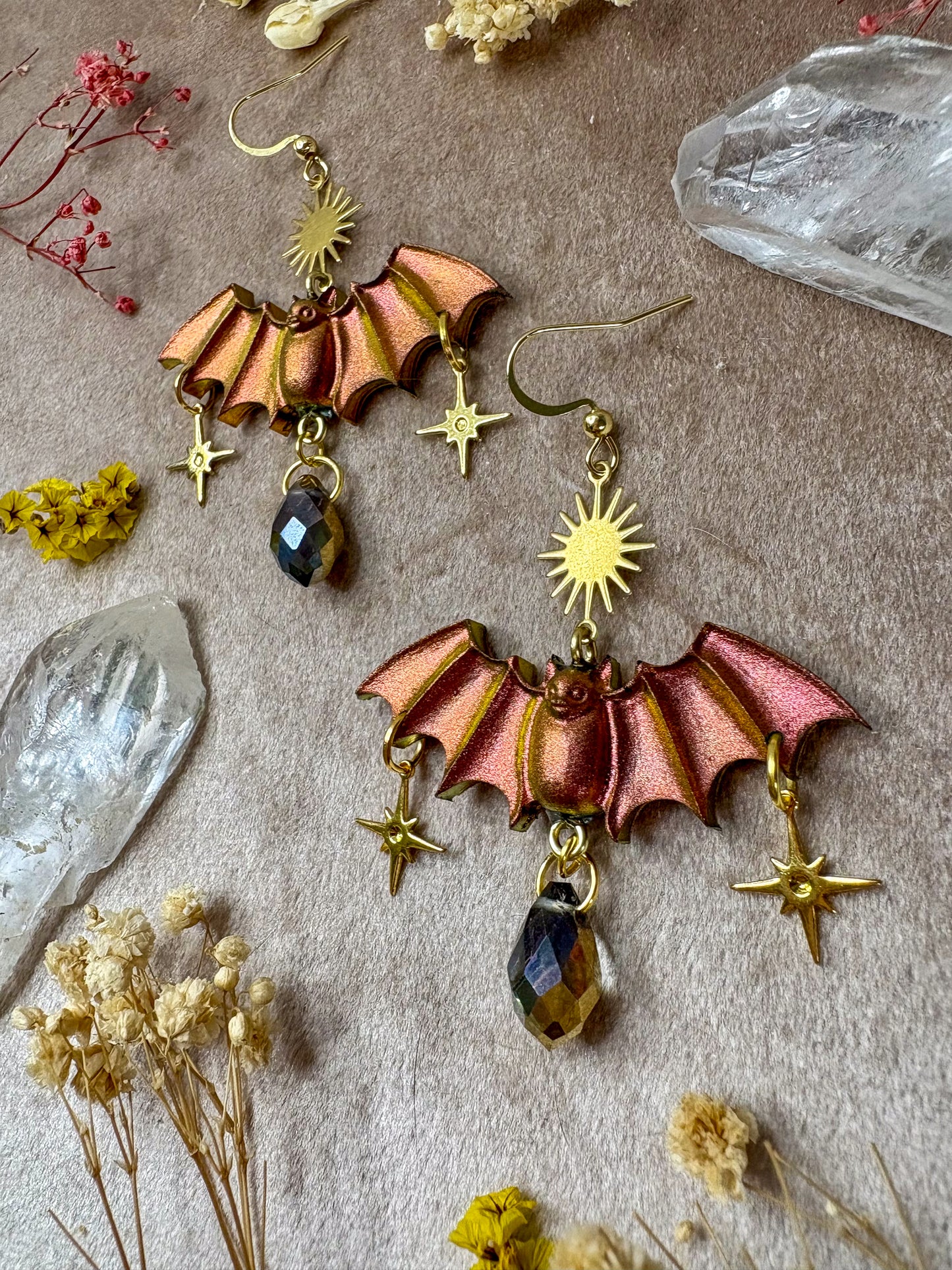 Copper Fire Bat Earrings