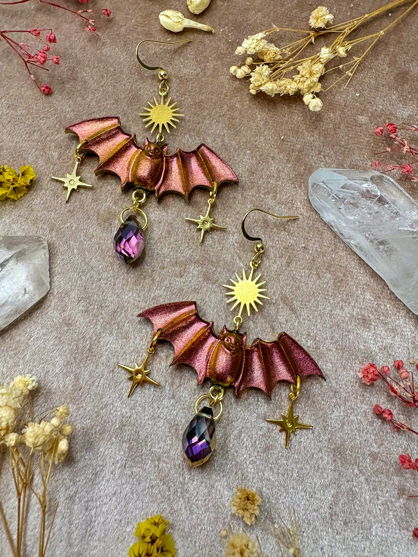 Copper Fire Bat Earrings