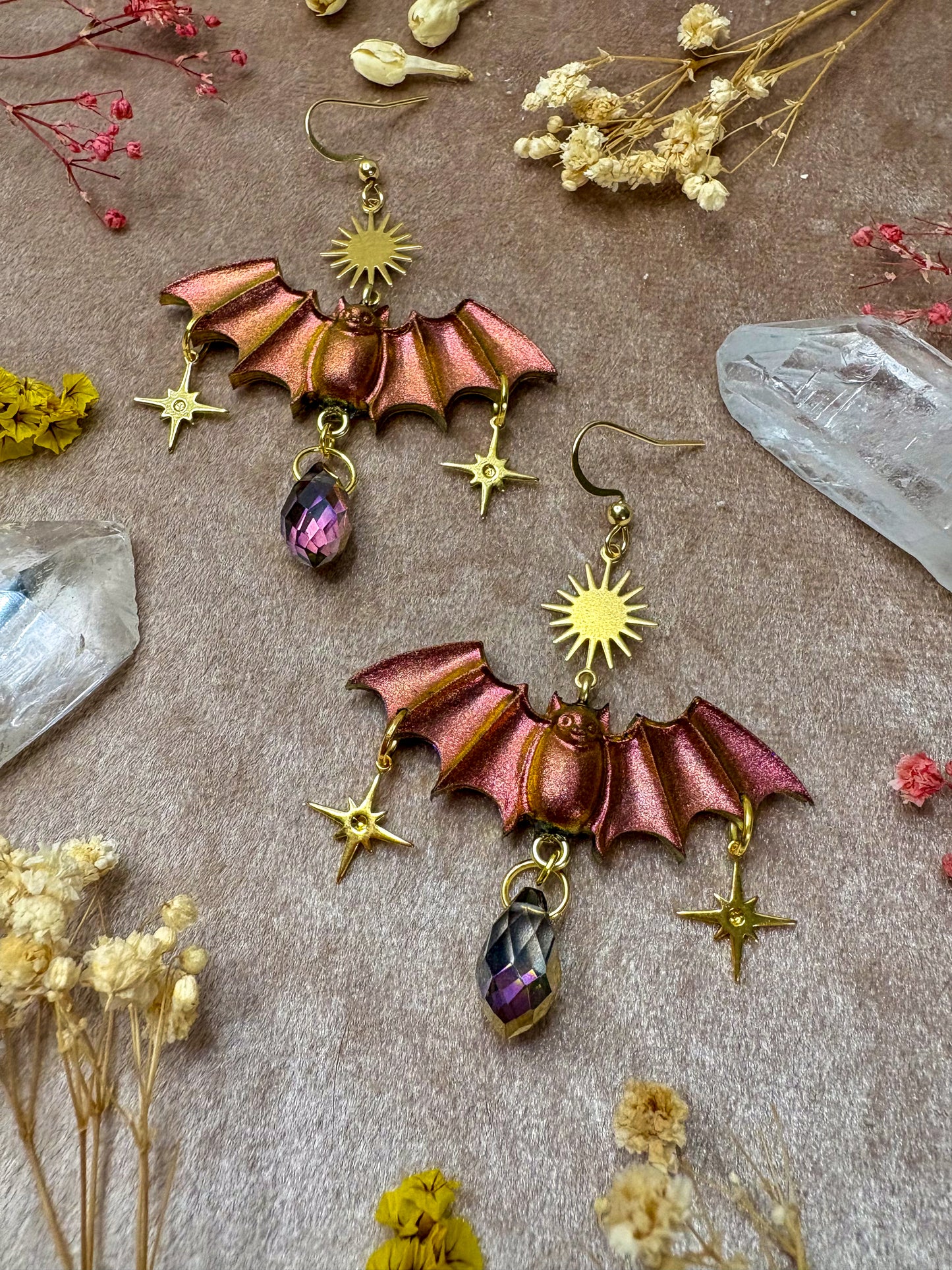 Copper Fire Bat Earrings