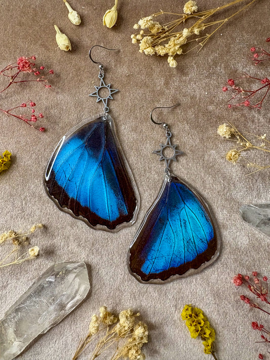 Large Blue Morpho Butterfly Earrings (Bottom Wings)