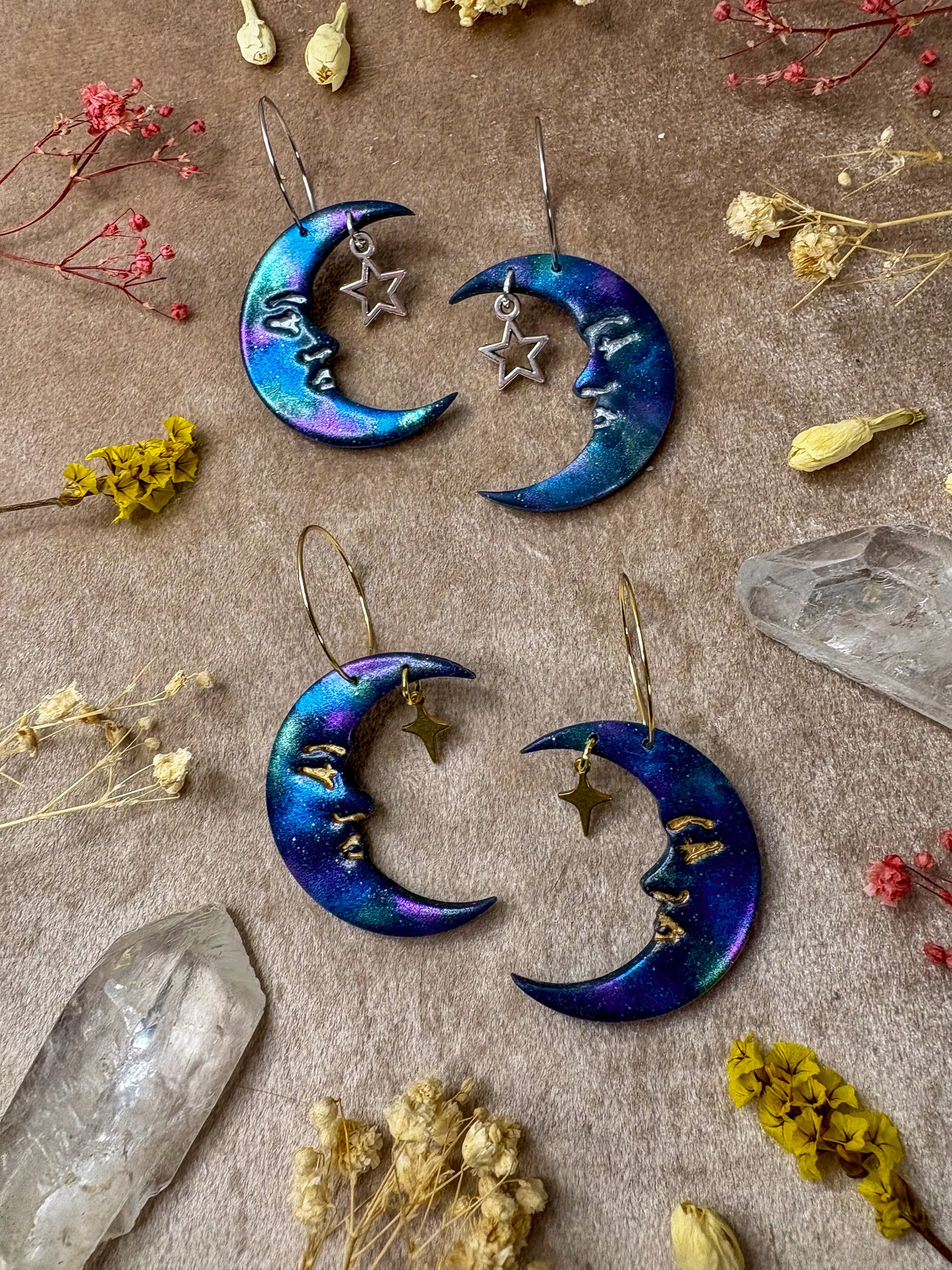 Galaxy Moon Hoop Earrings