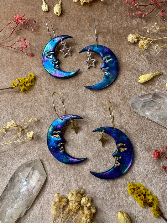 Galaxy Moon Hoop Earrings