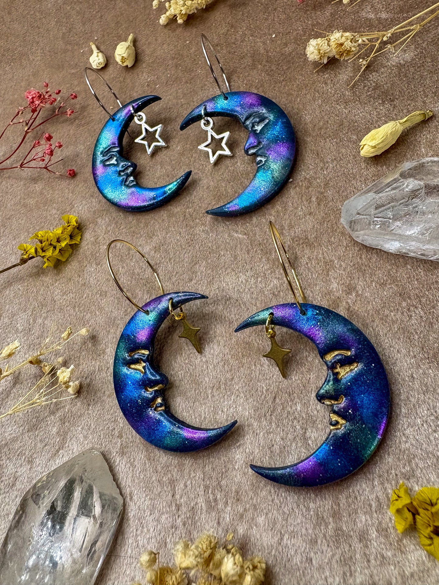 Galaxy Moon Hoop Earrings