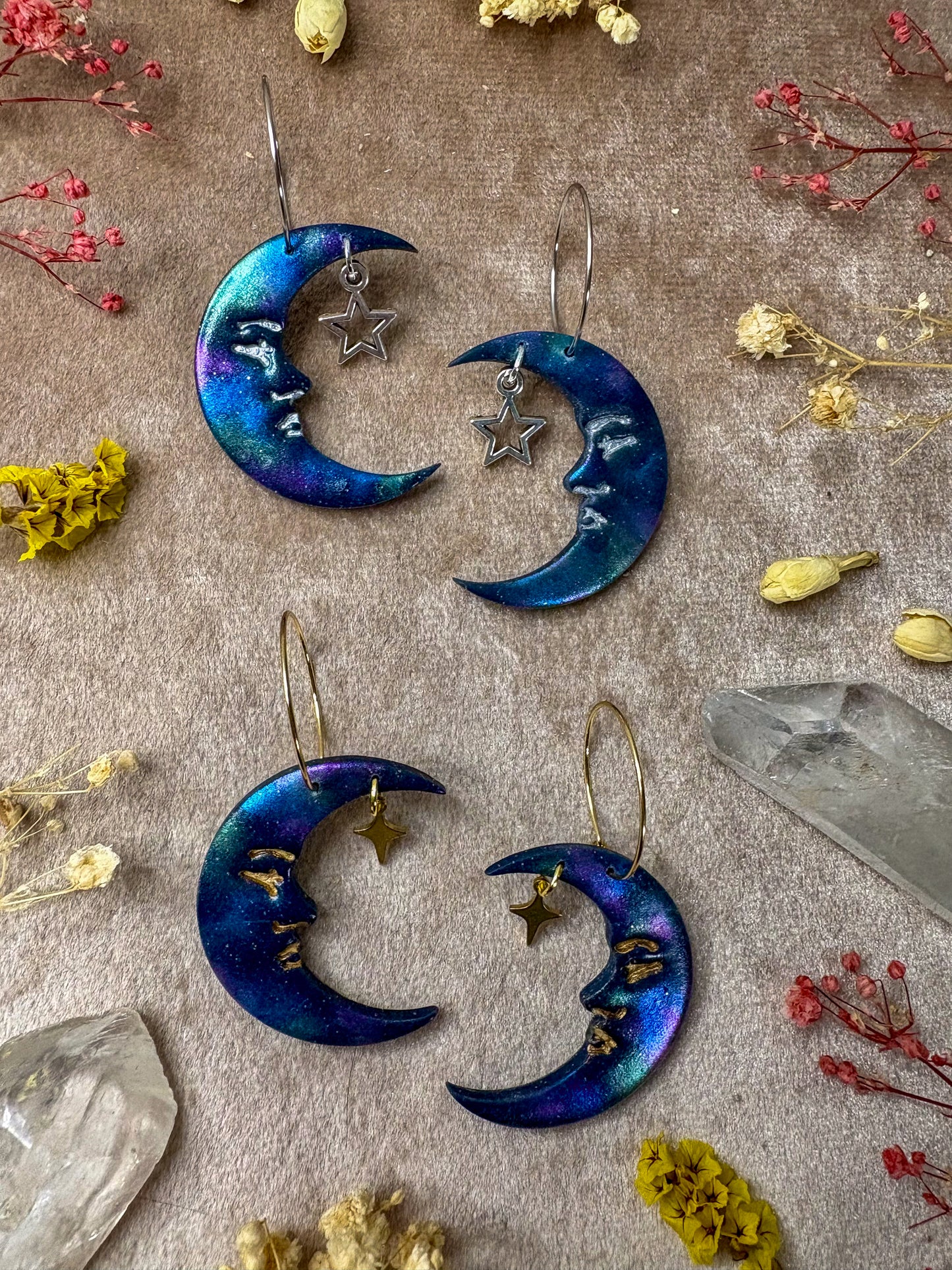 Galaxy Moon Hoop Earrings