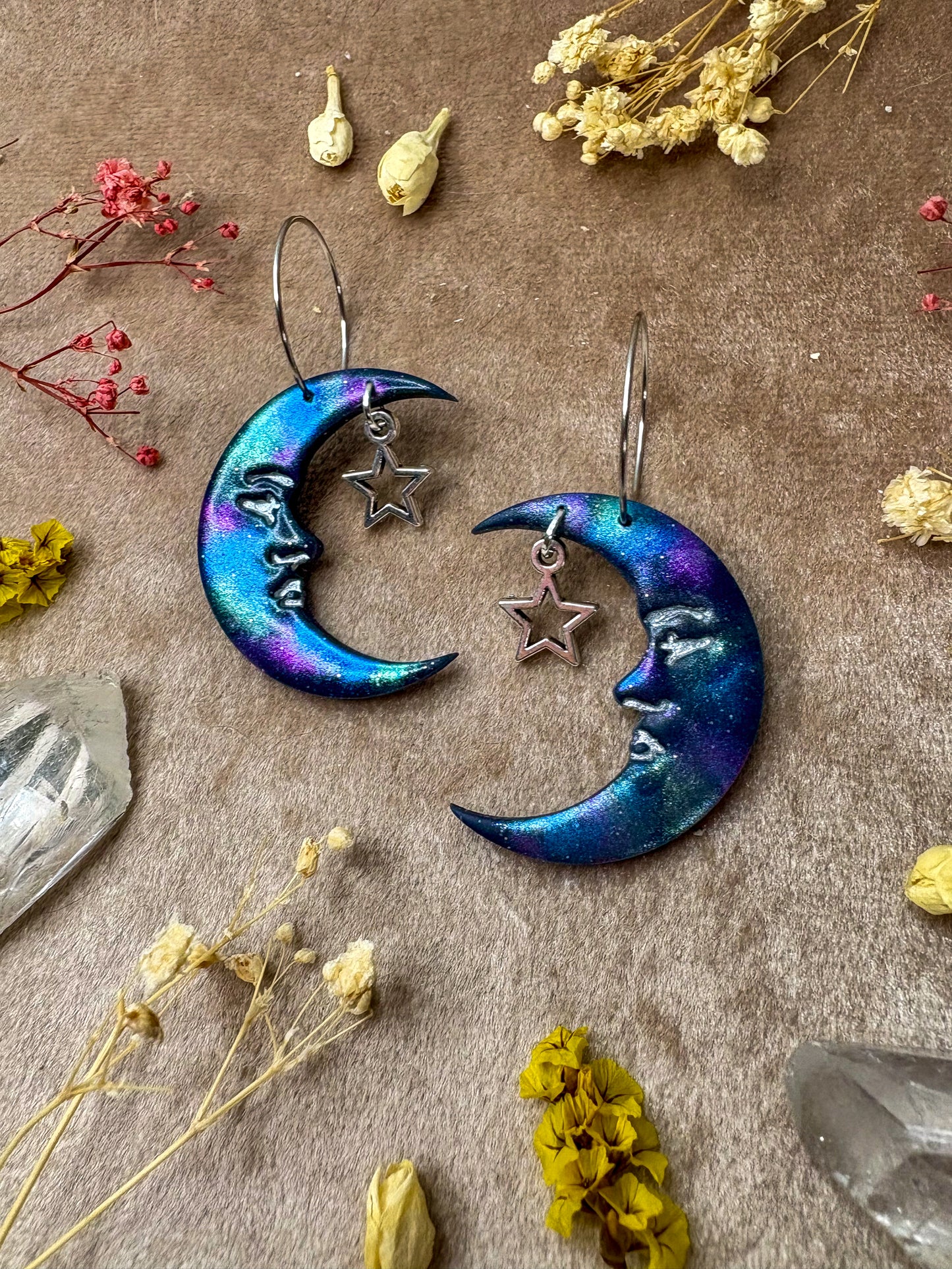 Galaxy Moon Hoop Earrings