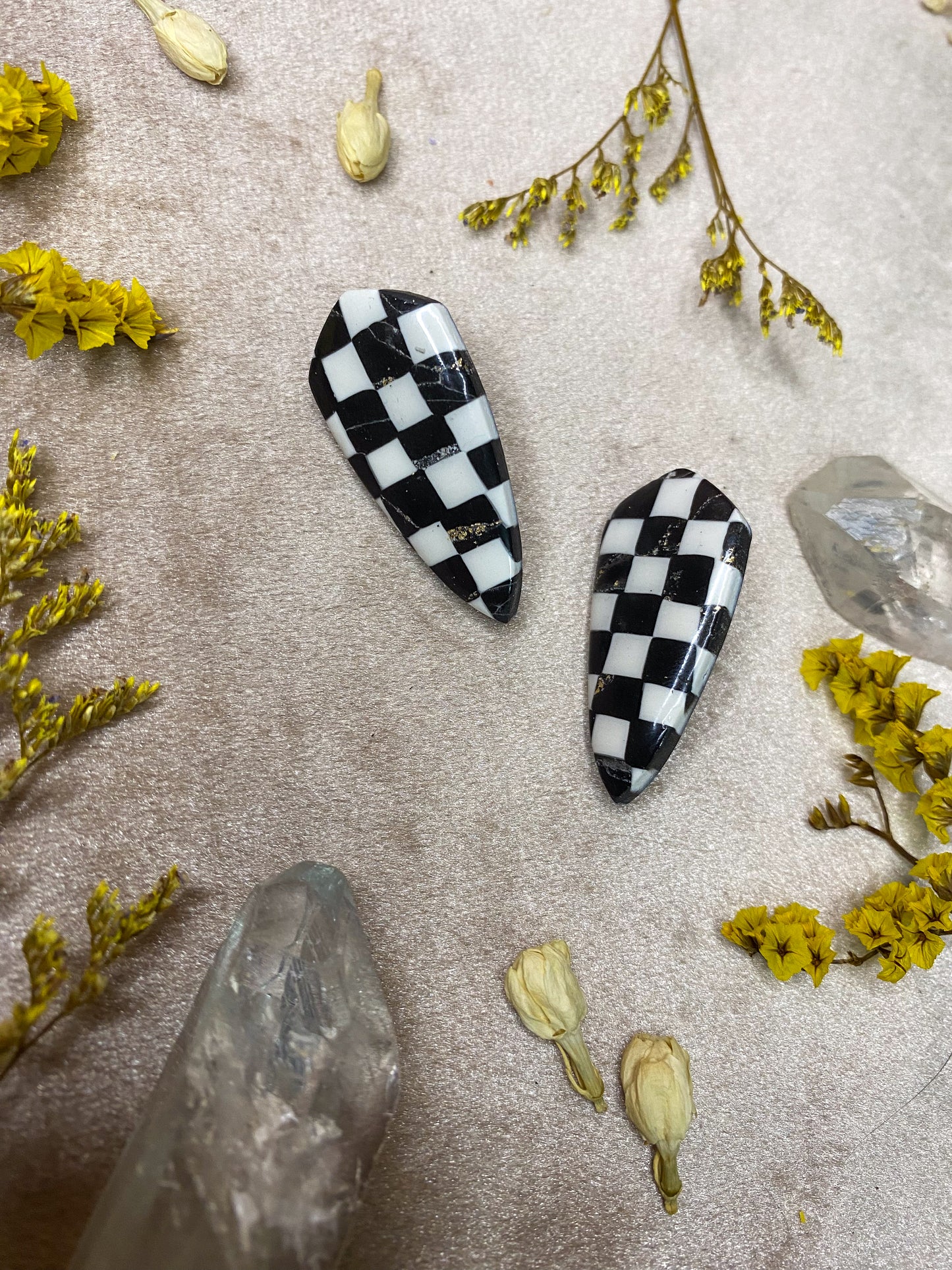 Marble Checker Dagger Stud Earrings