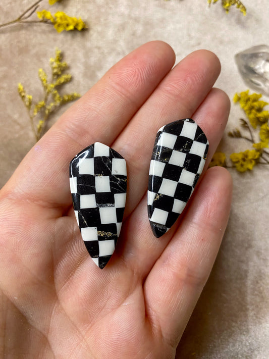 Marble Checker Dagger Stud Earrings