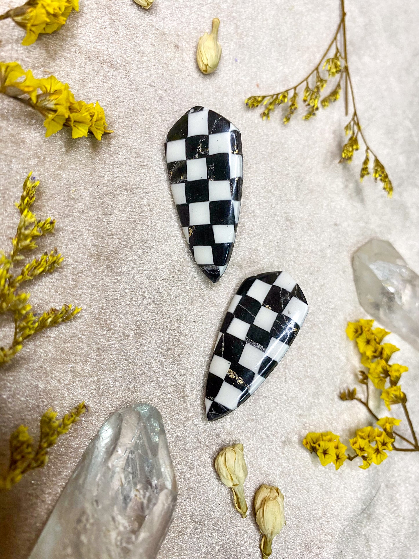 Marble Checker Dagger Stud Earrings