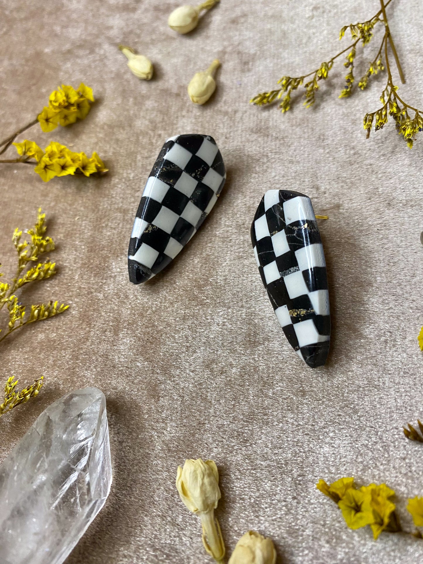 Marble Checker Dagger Stud Earrings