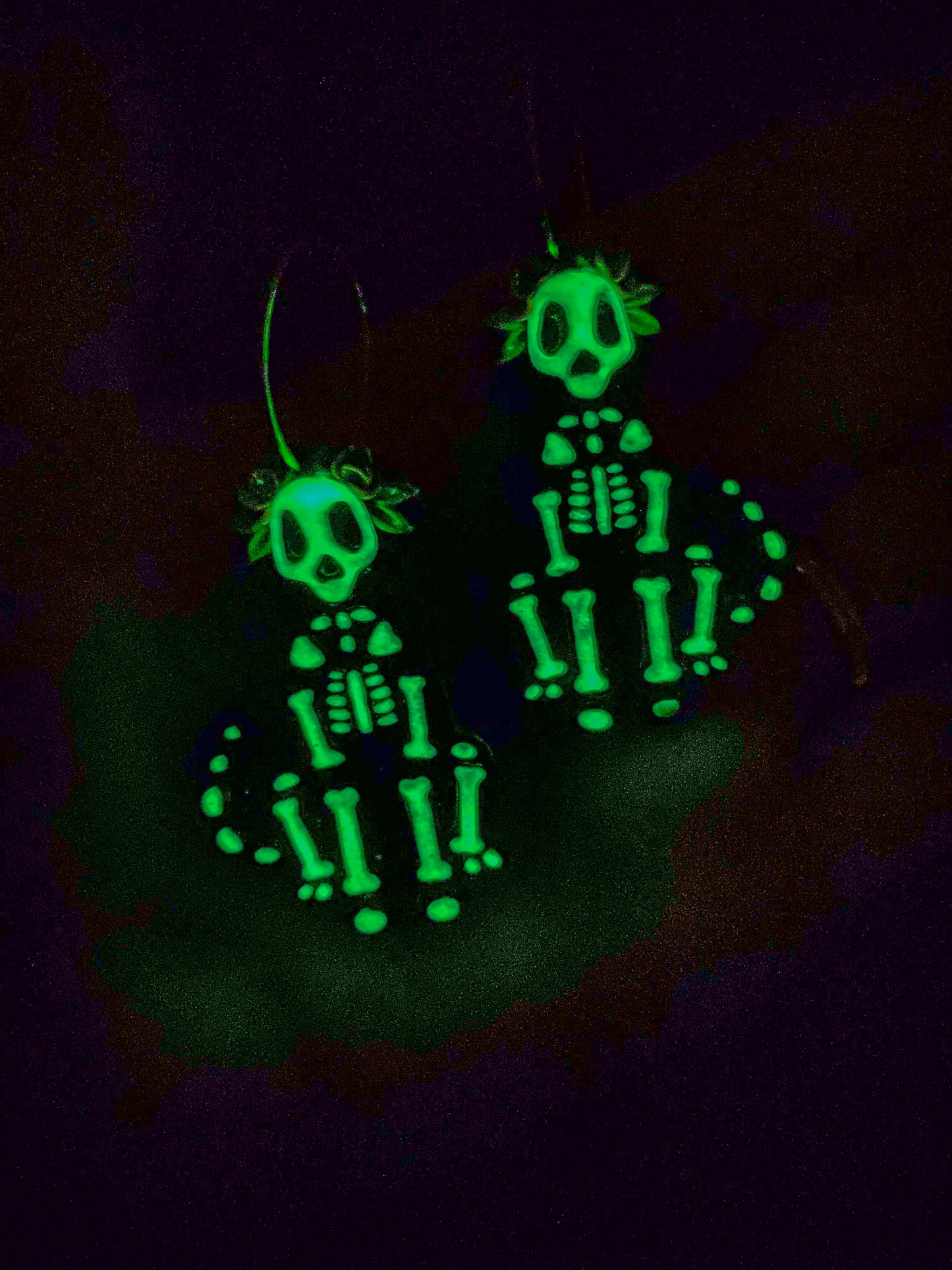 *Glow in the Dark* Floral Dog Skeleton Hoop Earrings