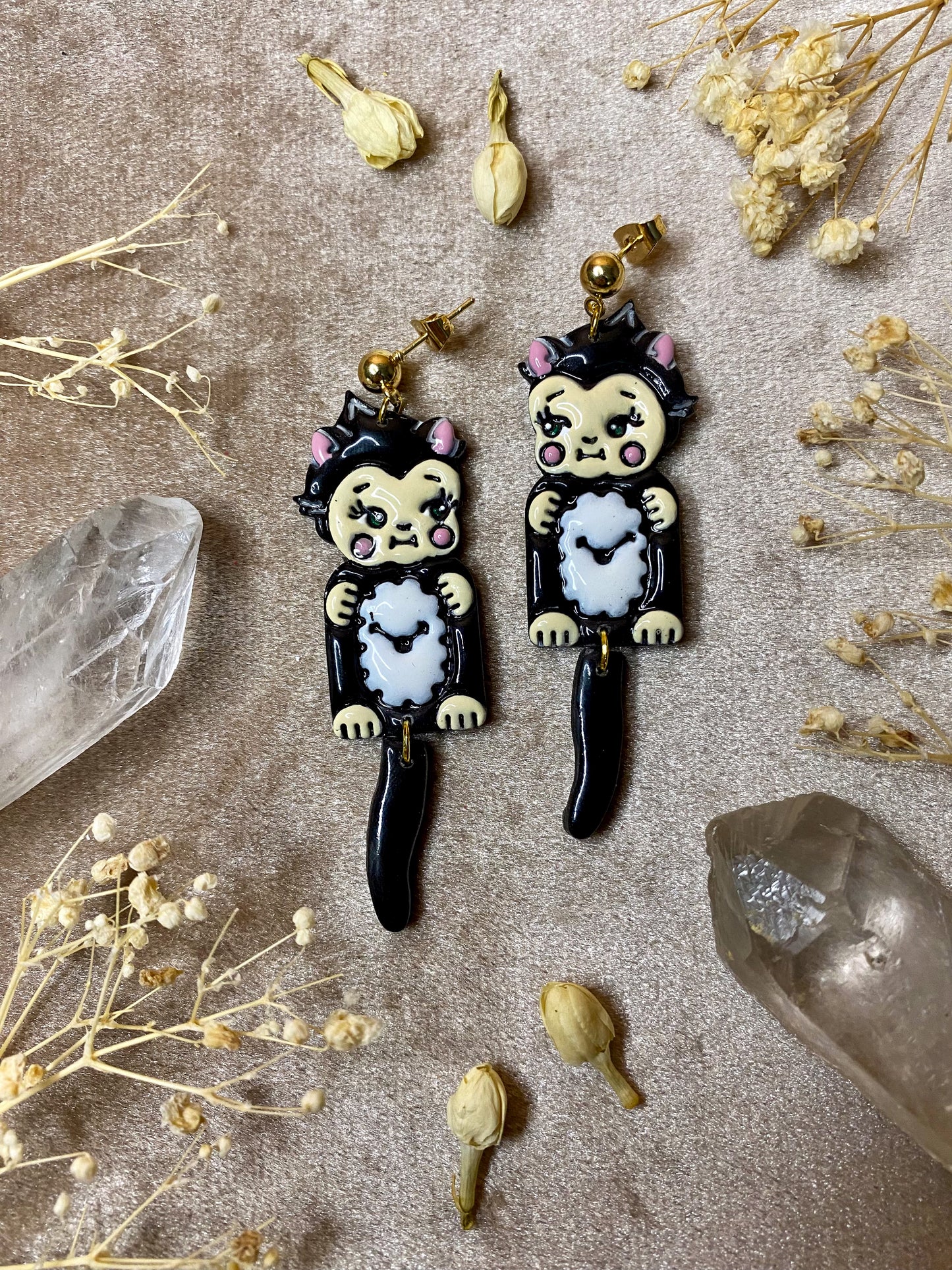 Retro Cat Clock Earrings