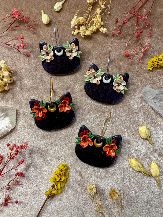 Floral Crown Cat Earrings