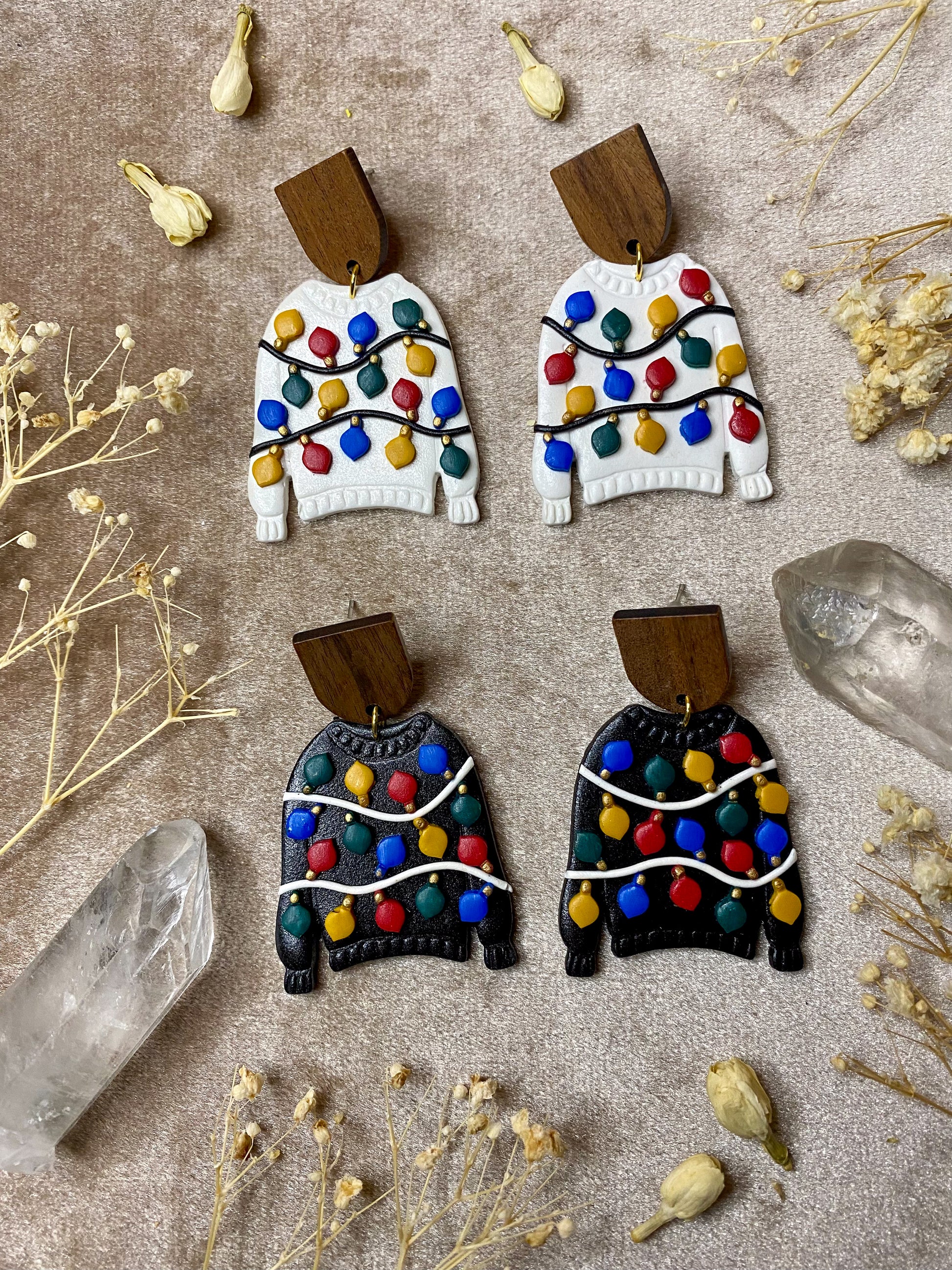 polymer clay christmas sweater earrings