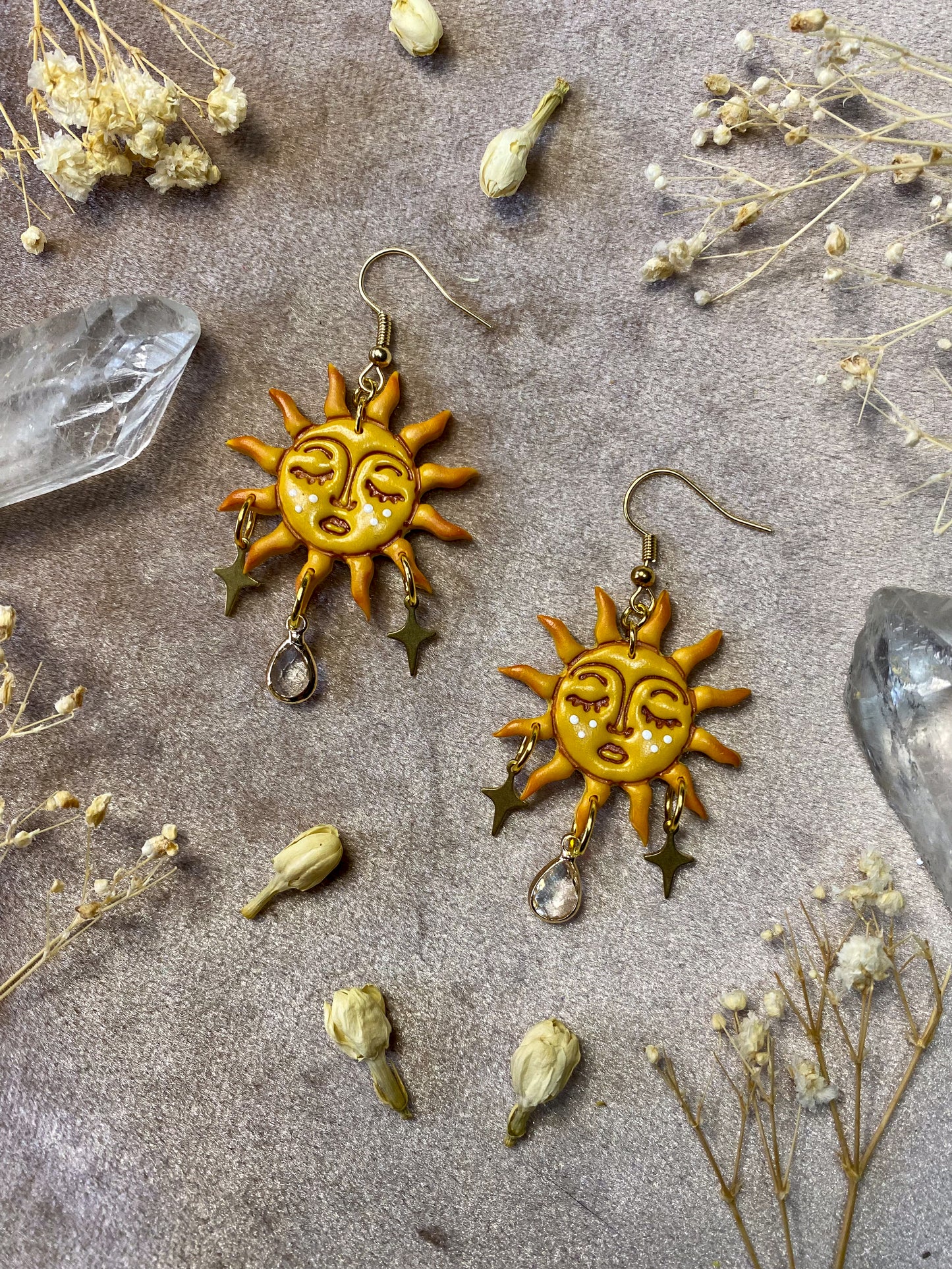 polymer clay sun dangle earrings