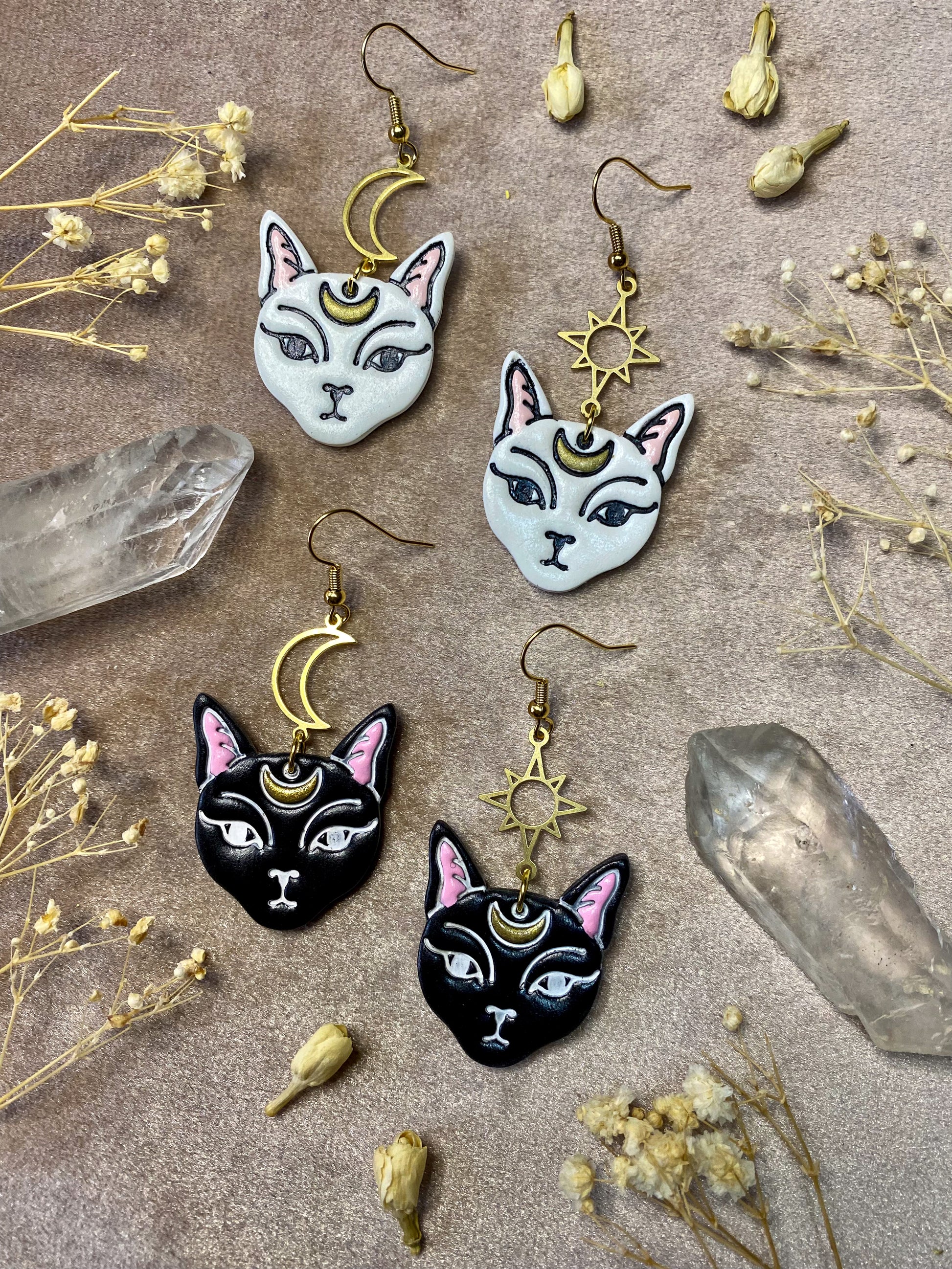 polymer clay cat dangle earrings