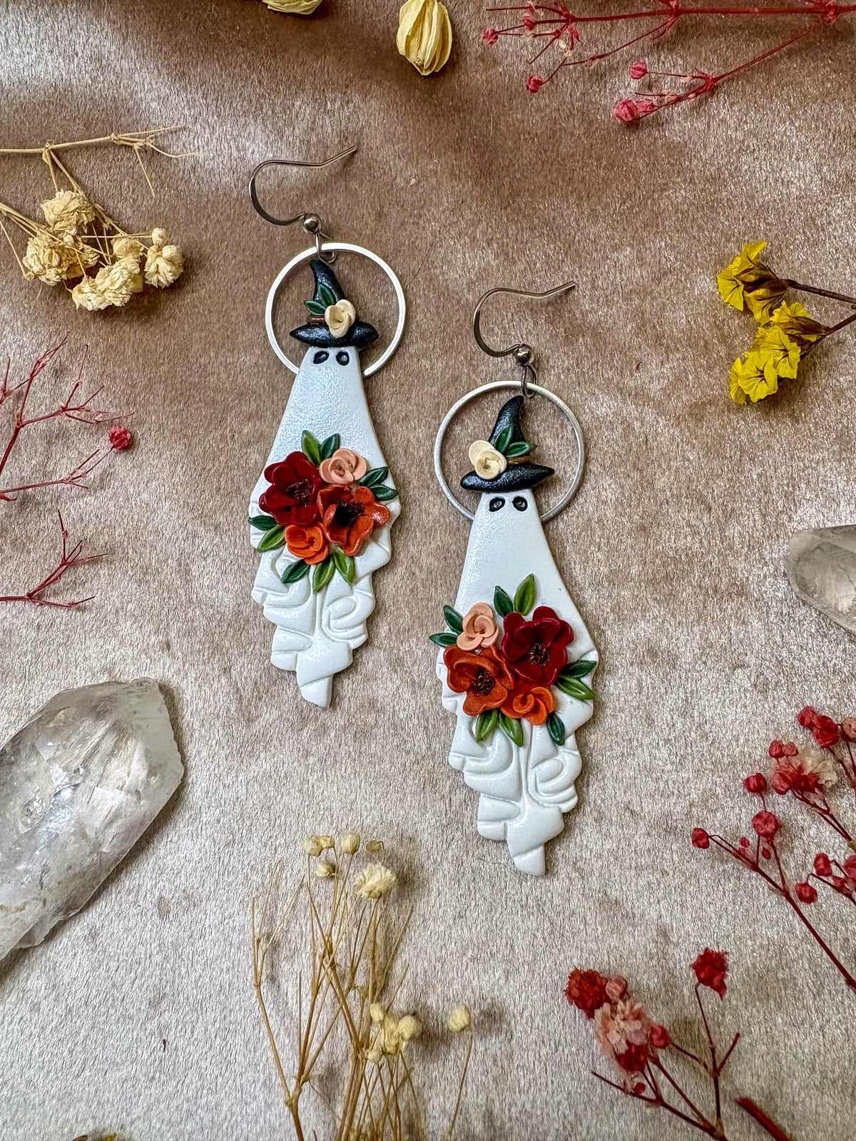 Witchy Ghost with Bouquet Earrings